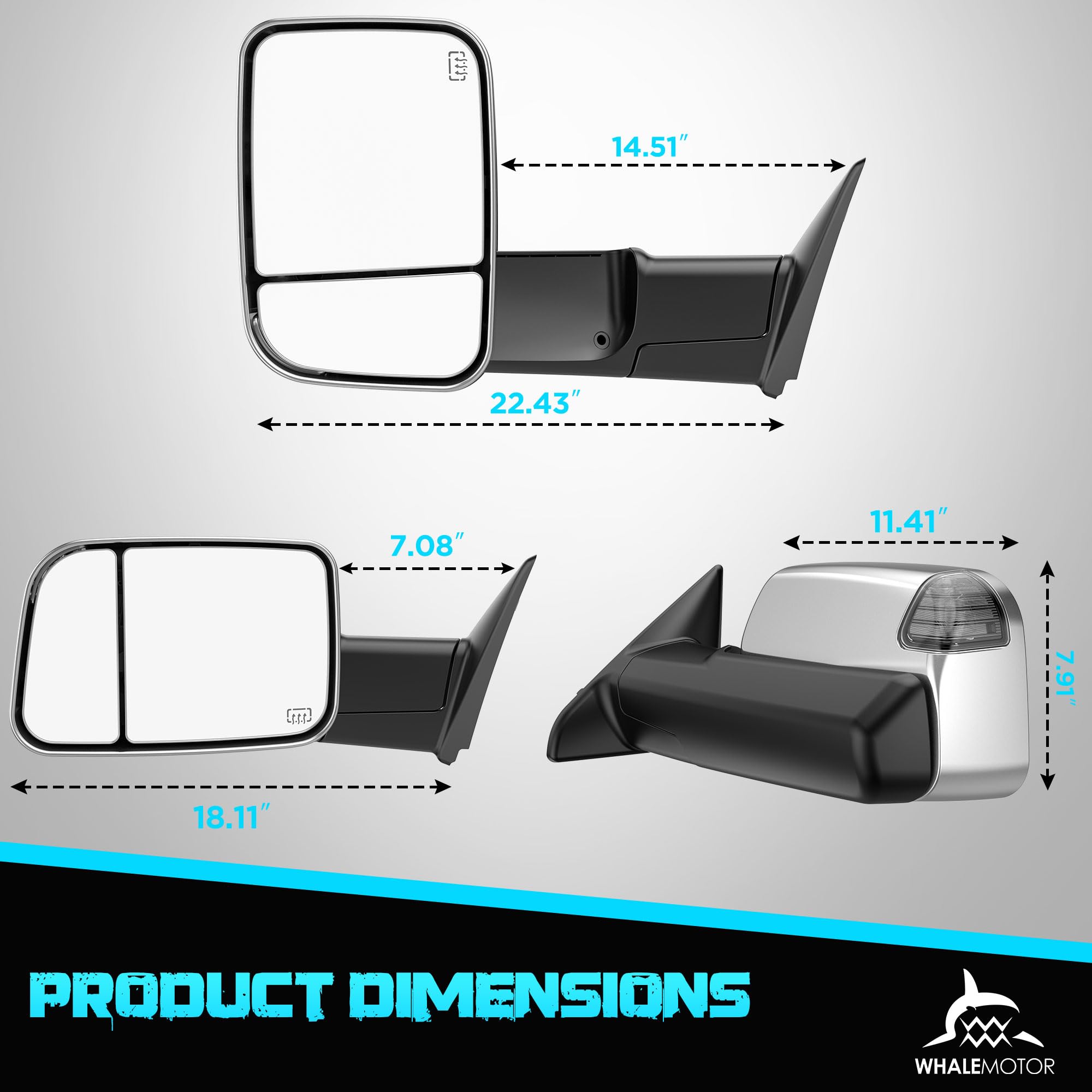 WHALEMOTOR power heated tow mirror glass clears frost quickly