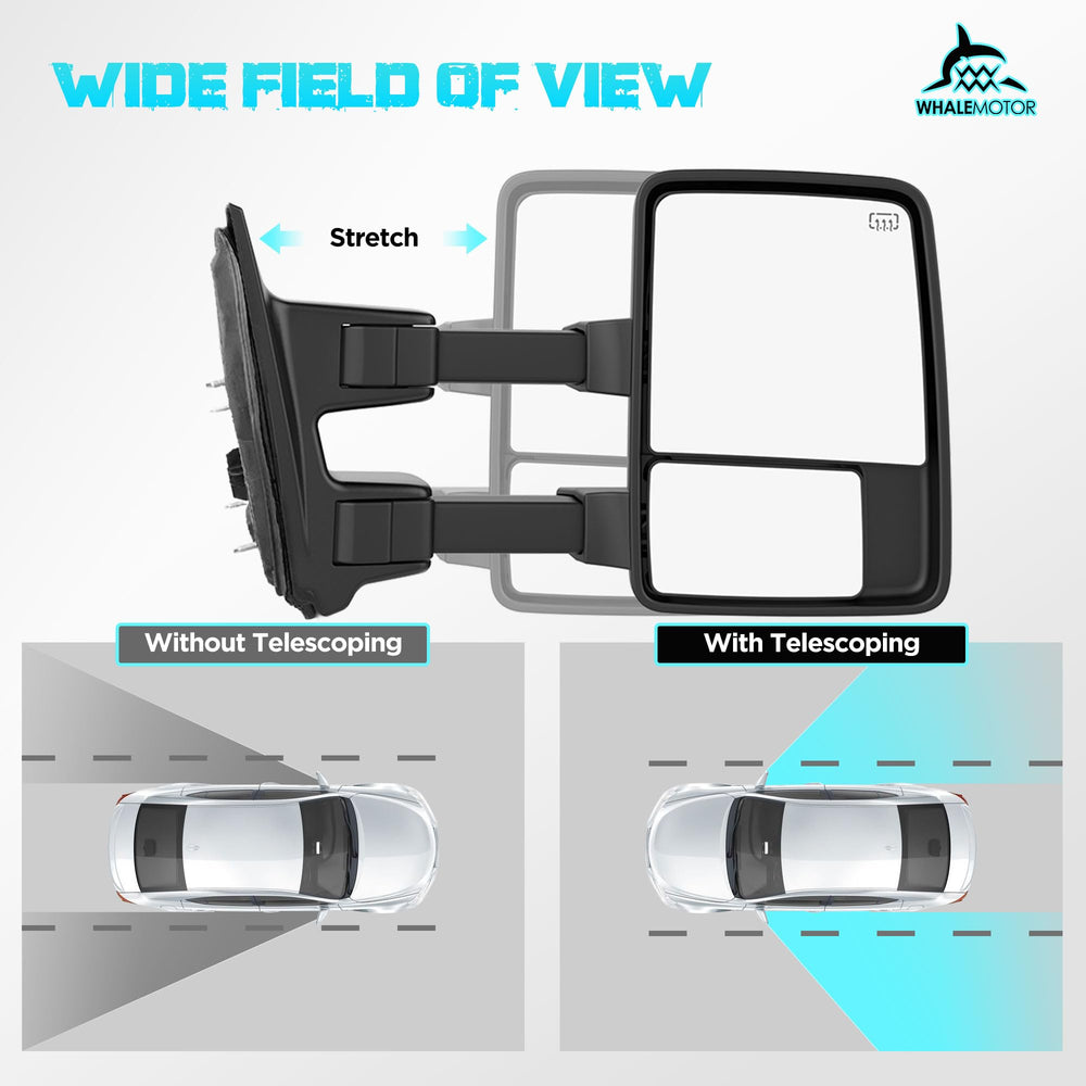 WHALEMOTOR smoked heated tow mirrors foggy weather use improves clarity