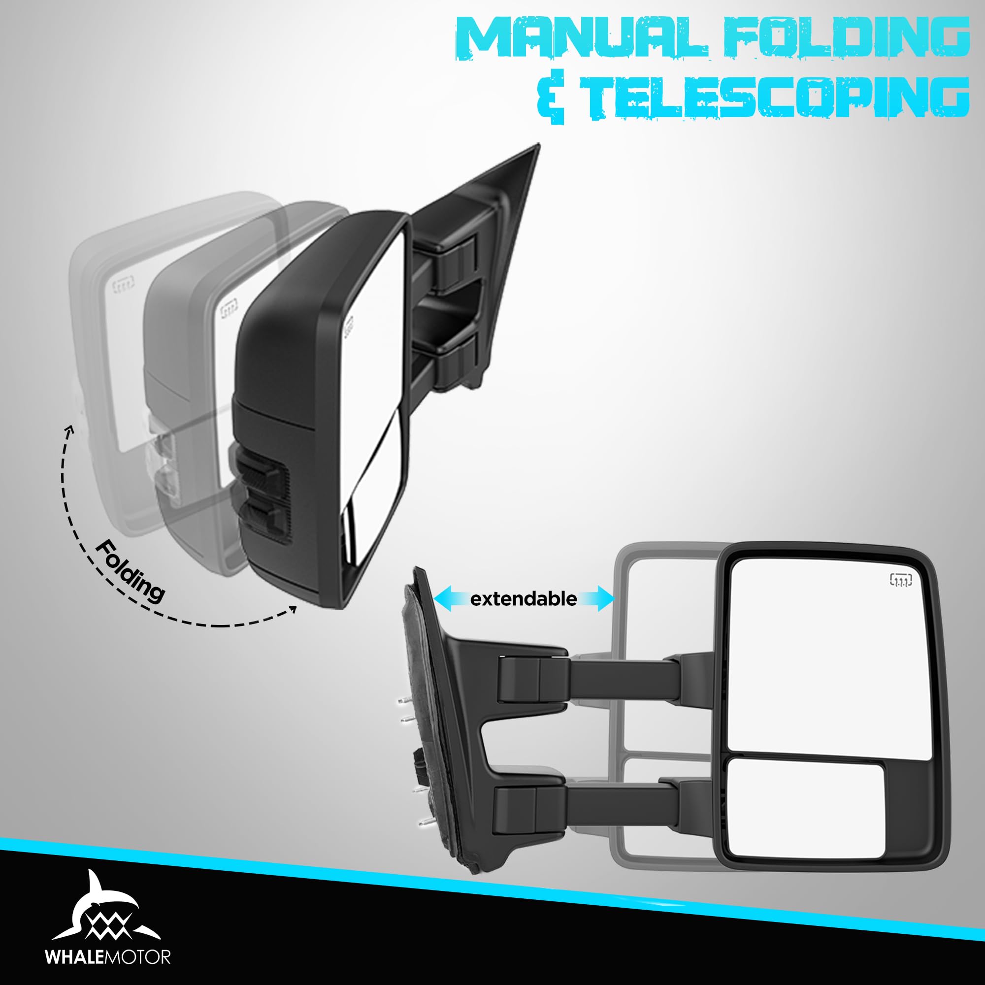 WHALEMOTOR smoked heated tow mirrors heated glass defrost for frost and fog