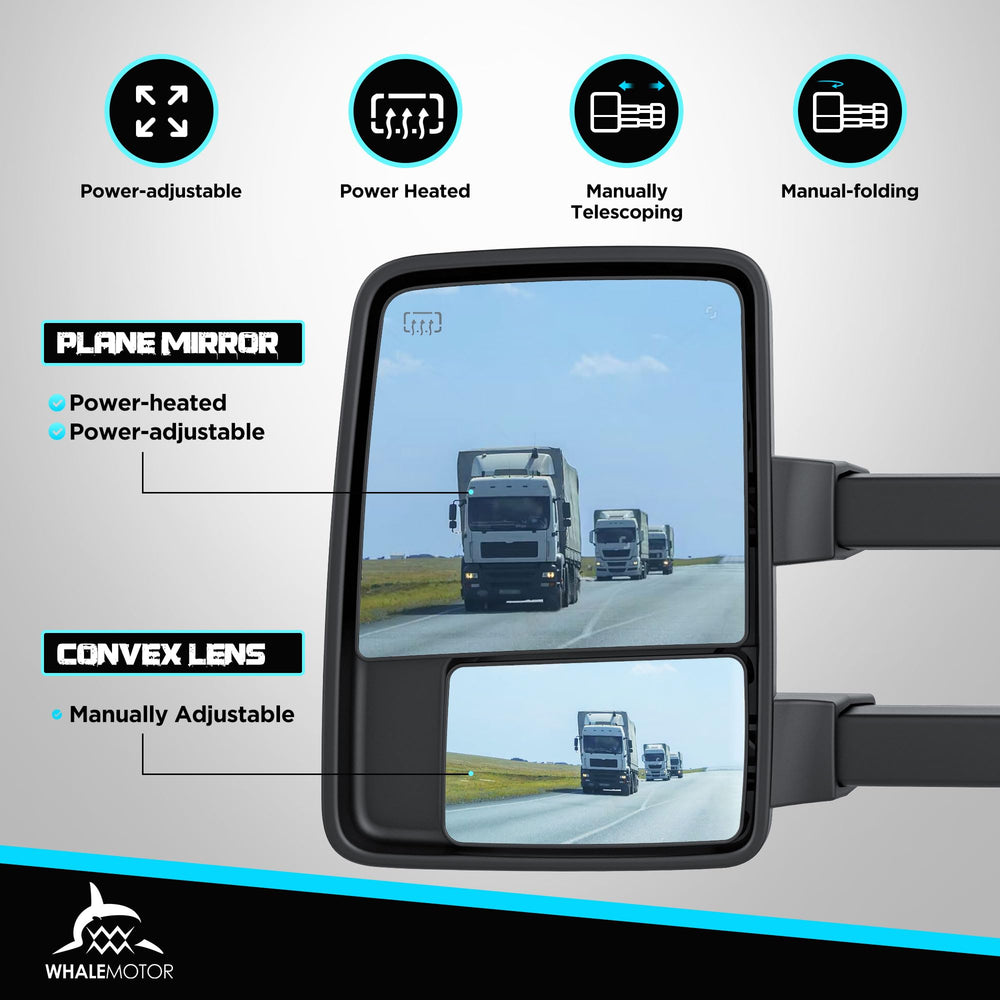 WHALEMOTOR smoked heated tow mirrors turn signal feature enhances signaling