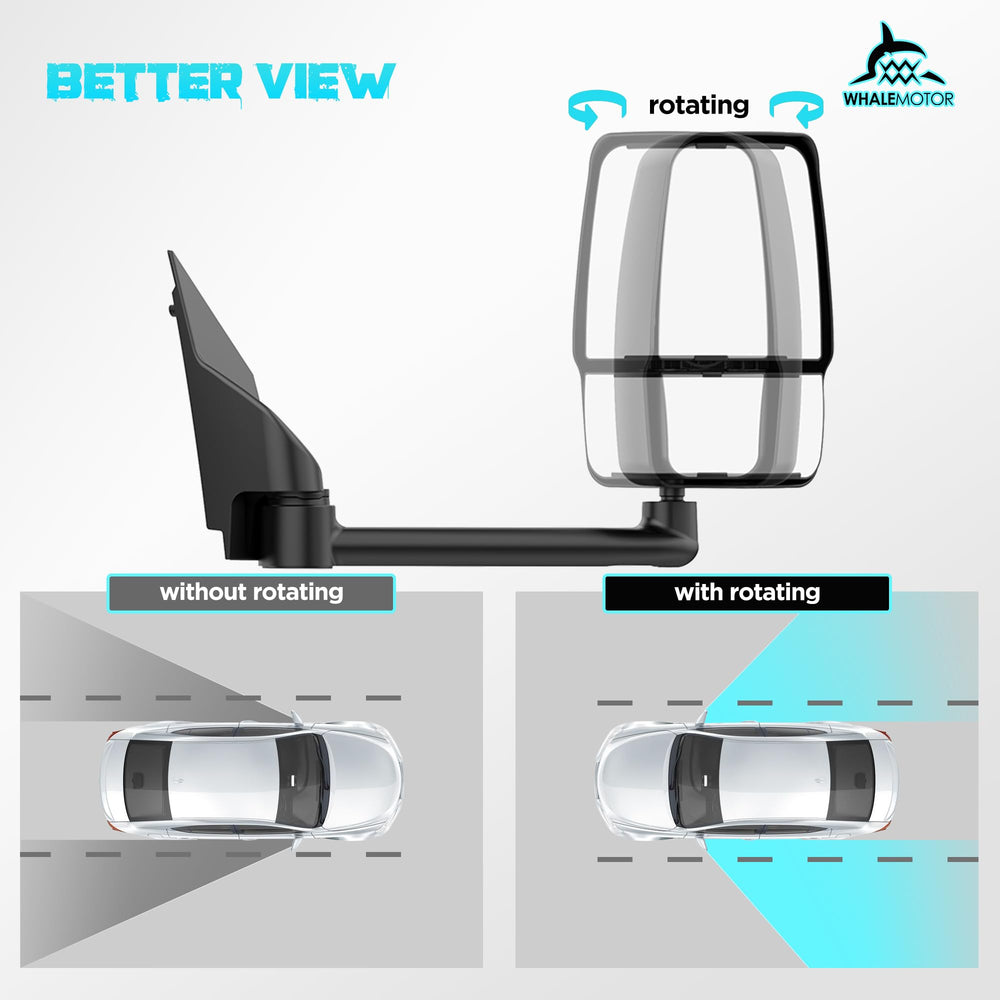 Whalemotor wide-angle flat mirror increases road awareness behind the van.