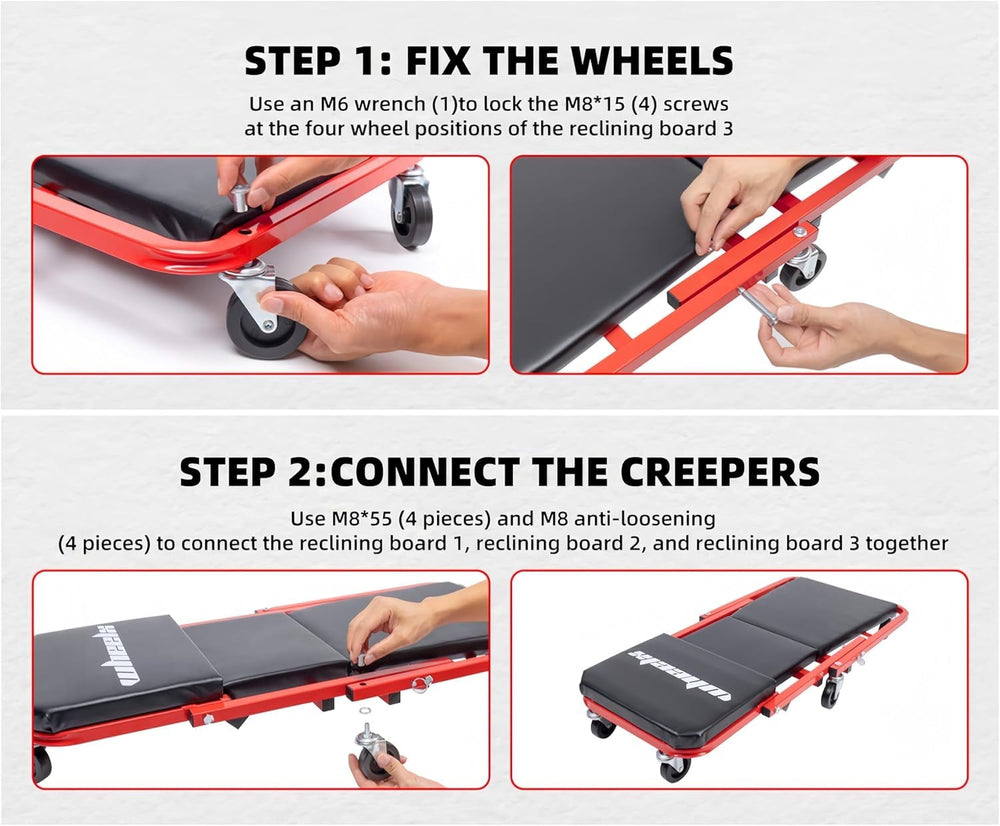 WheelX Mechanic Creeper 340lb capacity ensures solid support during repairs