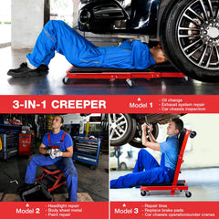 WheelX Mechanic Creeper foldable garage chair for easy storage.