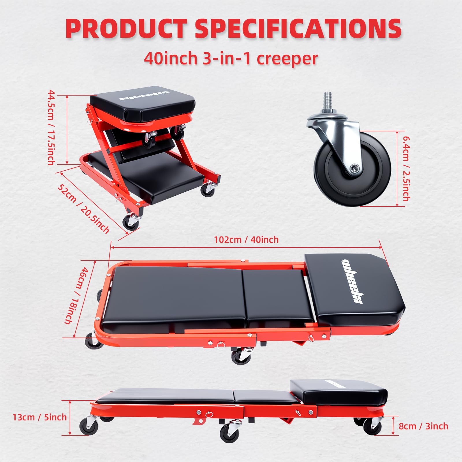 WheelX Mechanic Creeper six smooth-rolling wheels for easy movement.