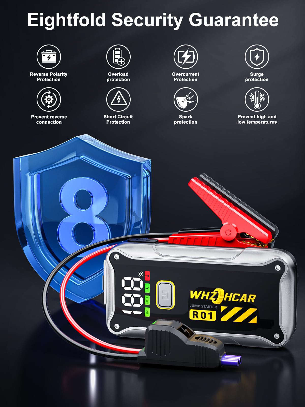 WHZOHCAR jump starter storage case keeps equipment organized and ready.