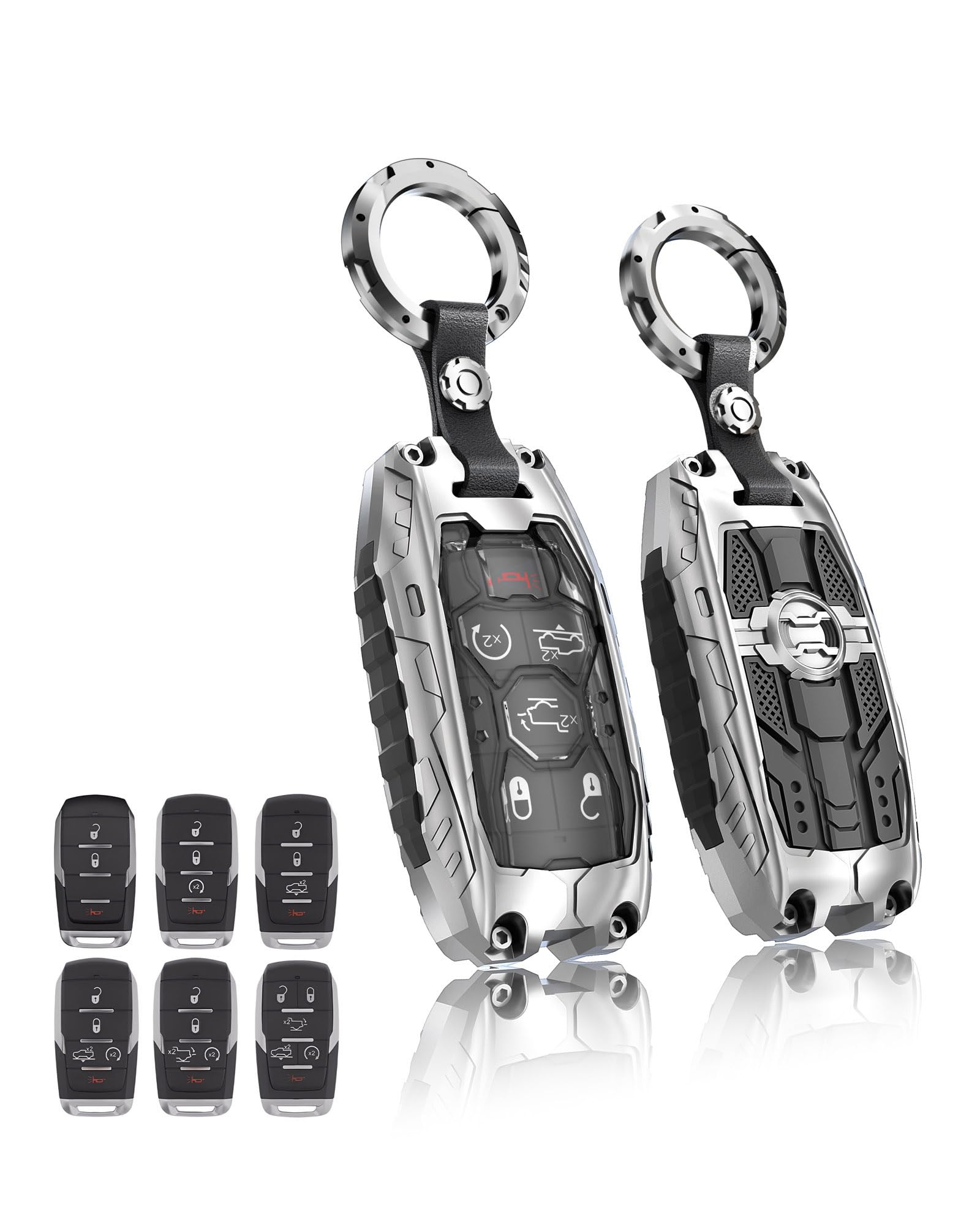WiCuaSix heavy key fob cover on a Dodge RAM, durable zinc alloy protection.