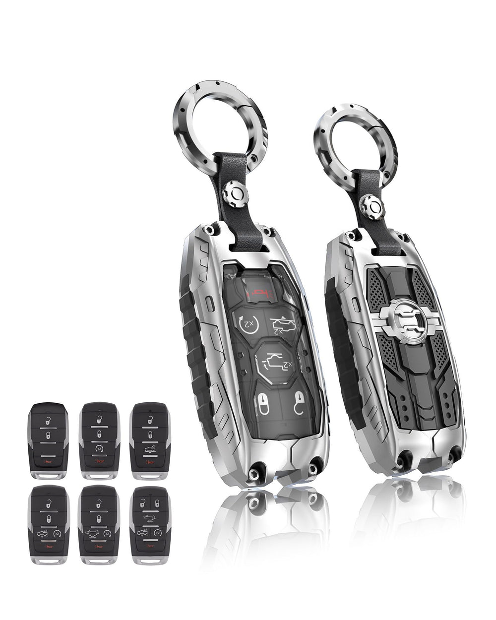 WiCuaSix heavy key fob cover on a Dodge RAM, durable zinc alloy protection.