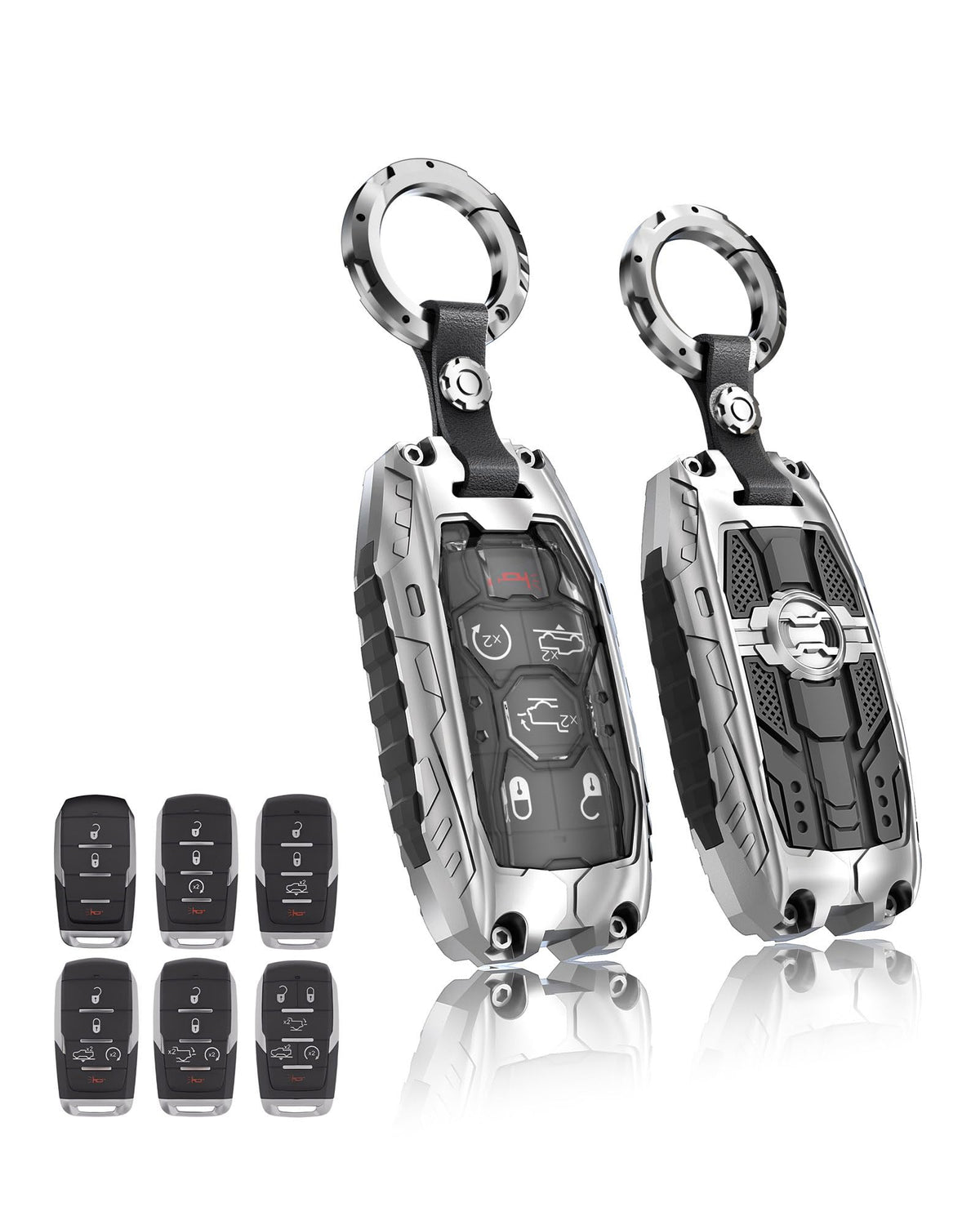 WiCuaSix heavy key fob cover on a Dodge RAM, durable zinc alloy protection.