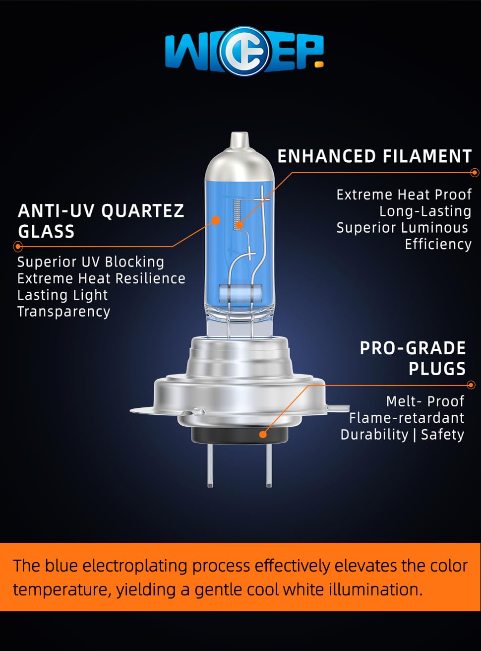 Wideep H7 bulbs installed in a vehicle headlight for improved night visibility.