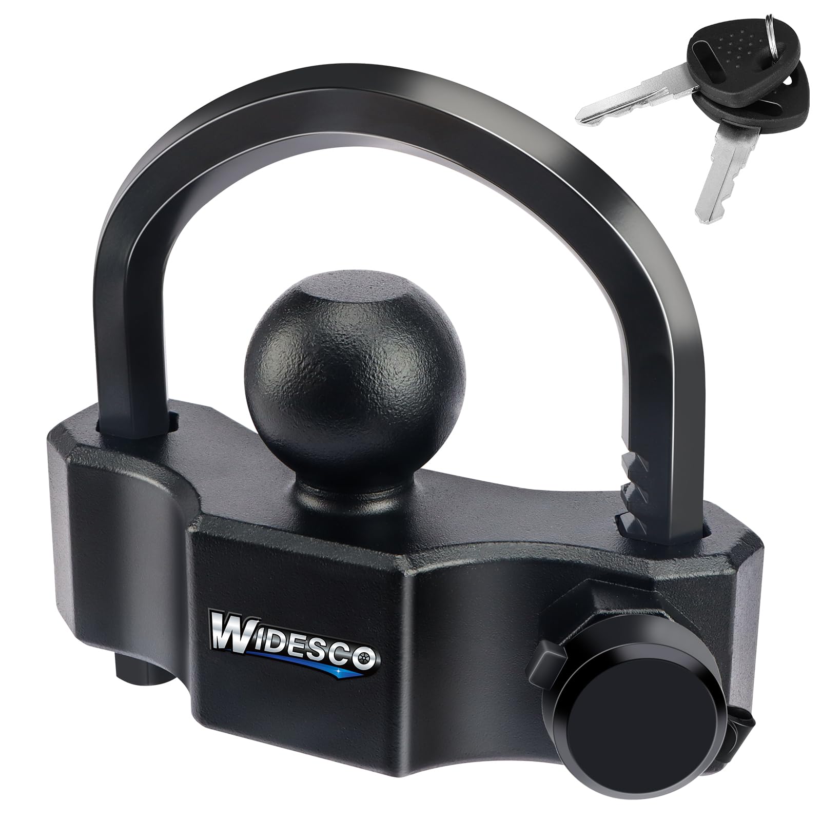 Widesco universal trailer coupler lock for 1-7/8, 2, 2-5/16 inch couplers.