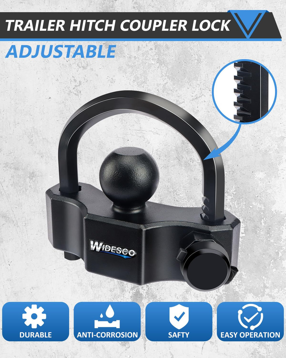 Widesco weatherproof cap shields the lock from rain and dust.