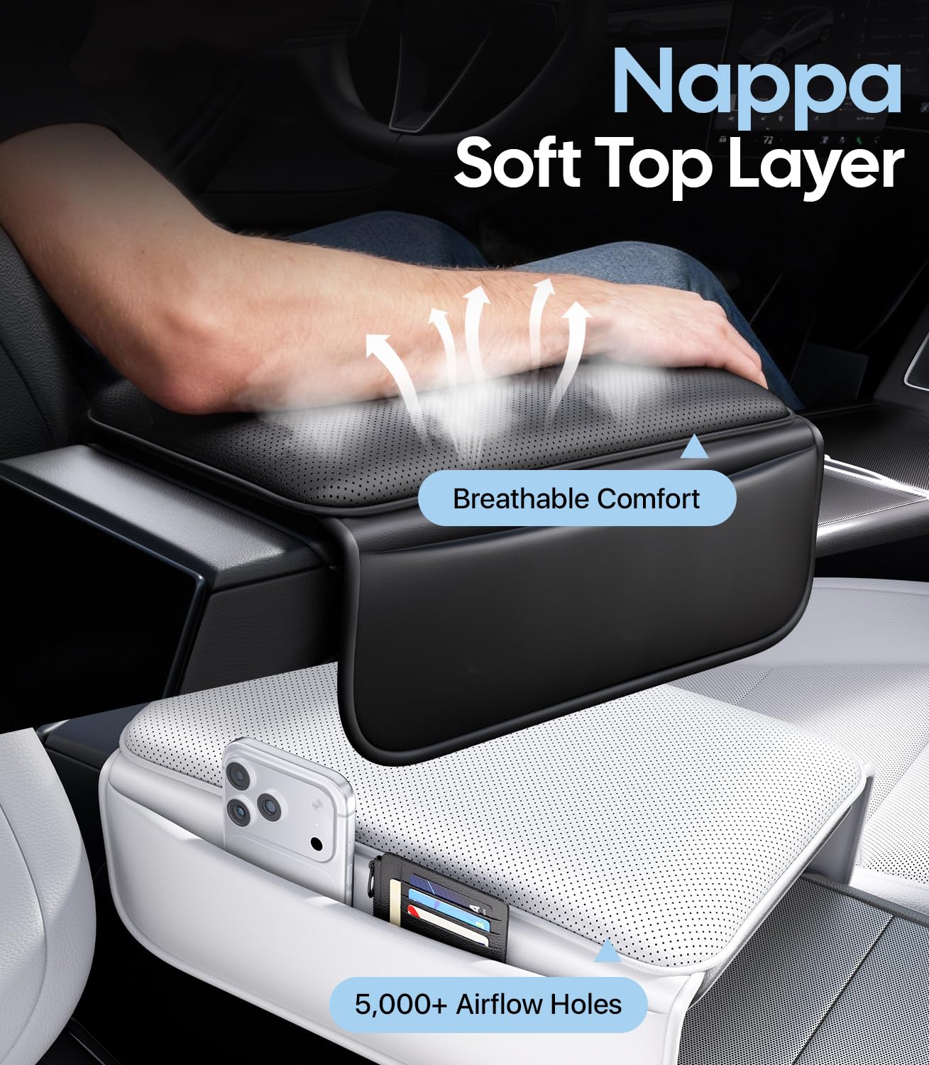 Wigoo center console lid cover for Tesla Model 3 Highland guards the armrest area