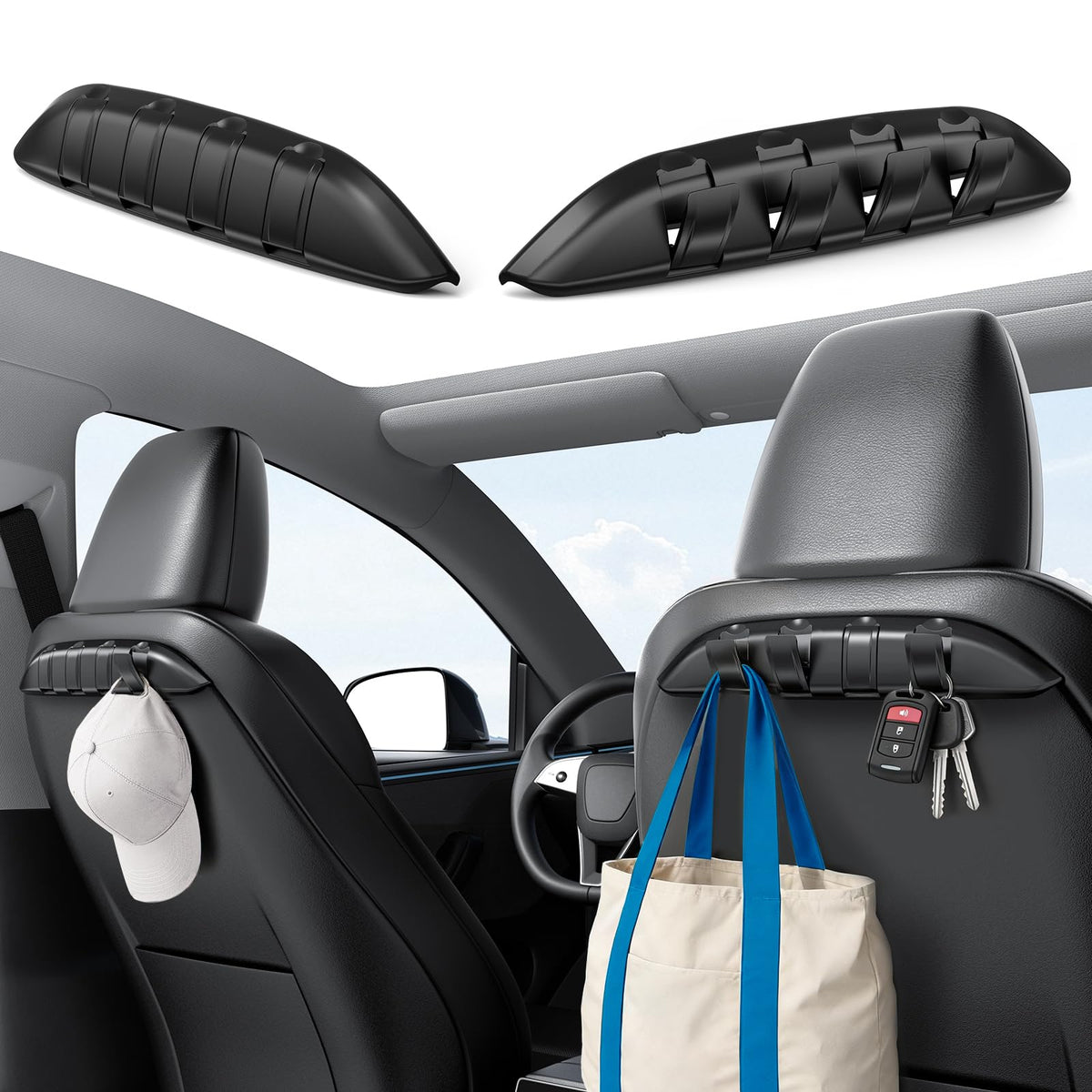 Wigoo foldable hooks for Tesla Model 3/Model Y offer secure, clutter-free cabin storage.