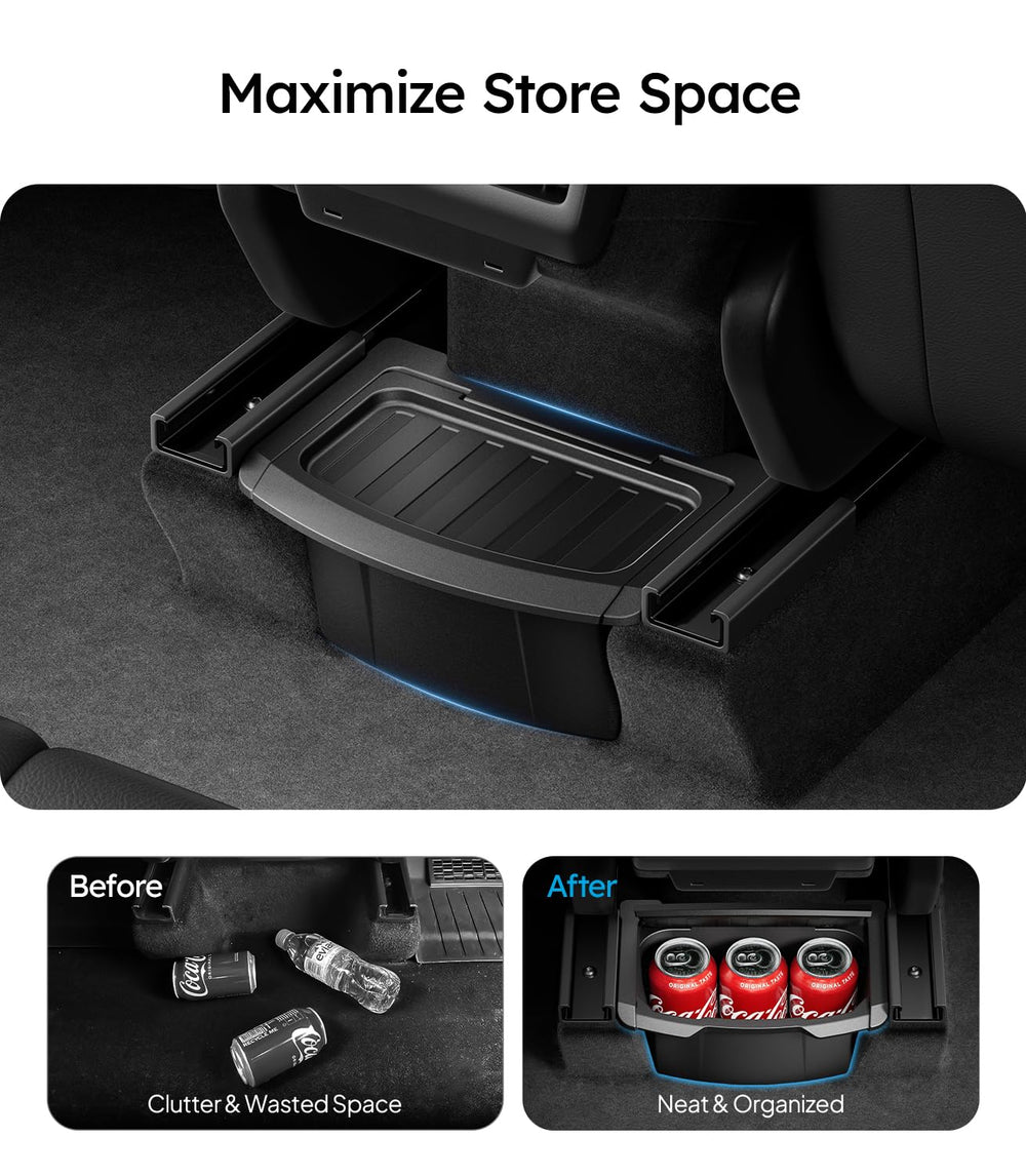 Wigoo partitioned storage tray for Model Y Juniper organizes cables and snacks.