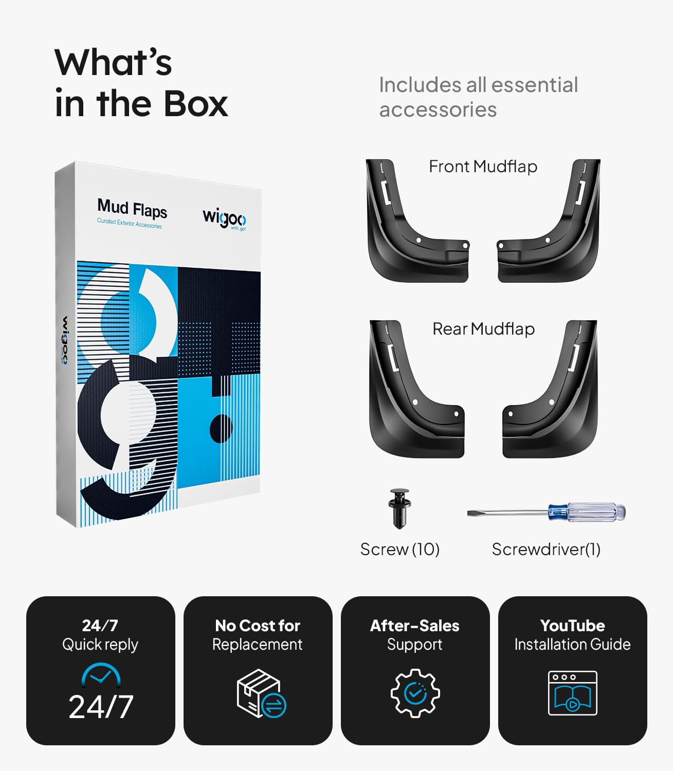 Wigoo Model Y mud flaps 24/7 support and lifetime warranty for worry-free ownership