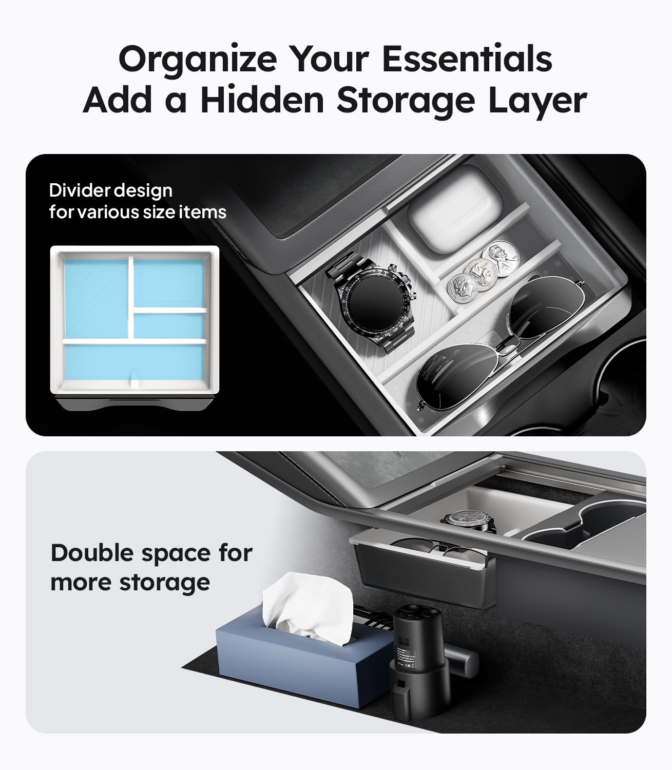 Wigoo preserved cup holder space plus hidden storage with magnetic switch