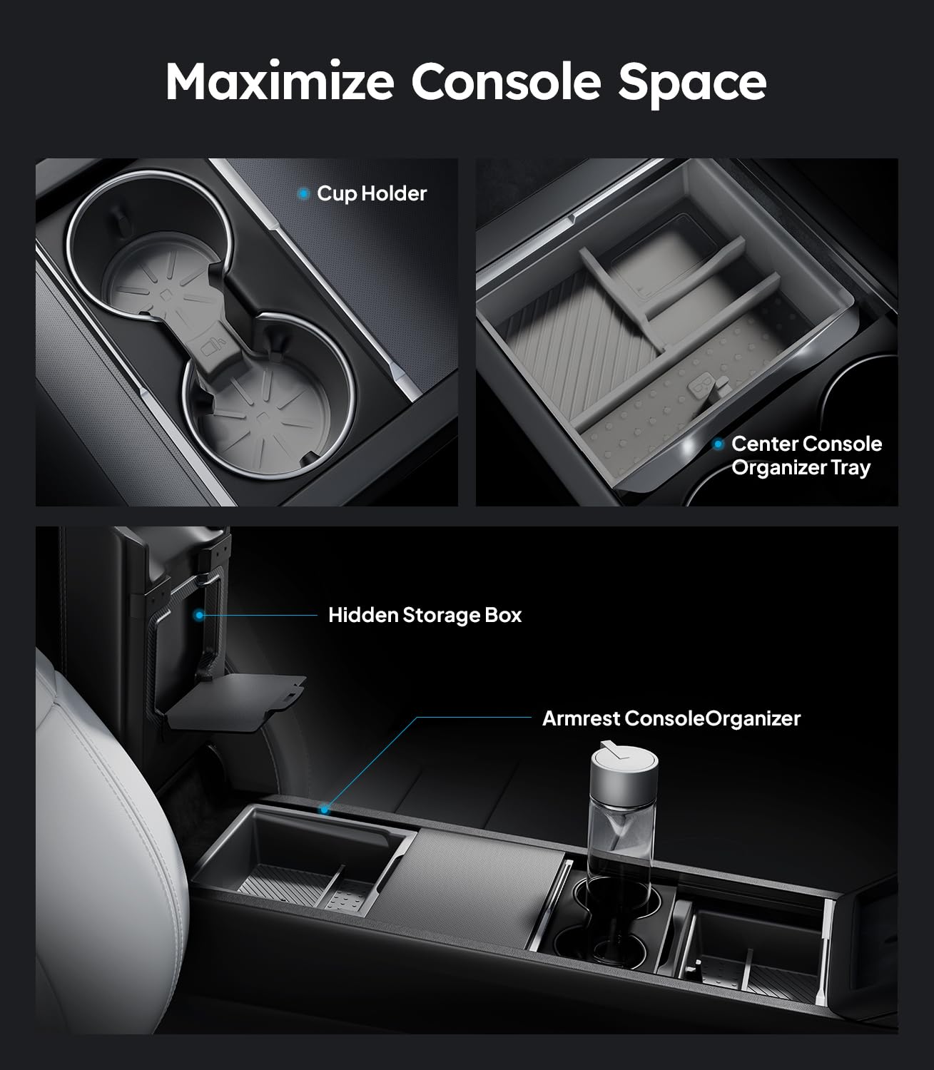 Wigoo silicone-lined console tray reduces noise and cushions items during drive