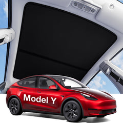 Wigoo front roof sunshade on Tesla Model Y providing seamless sun protection and cooler cabin.