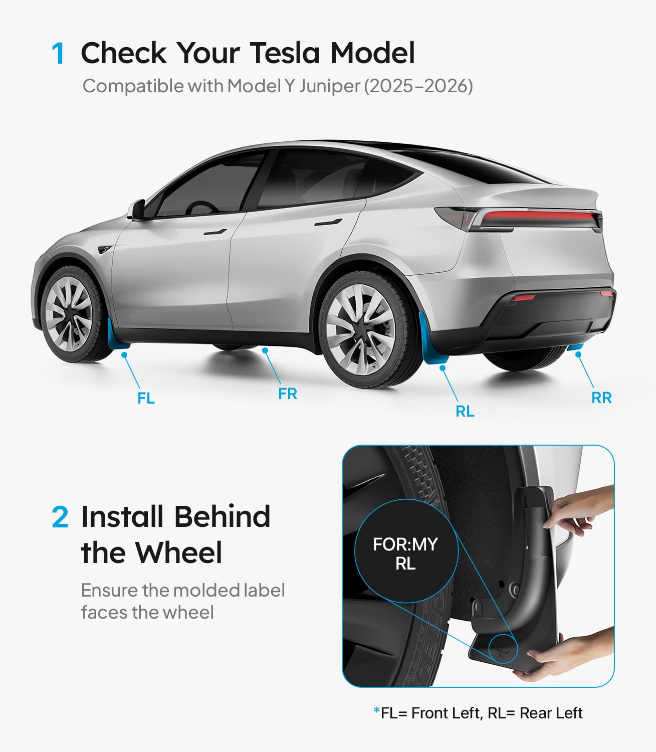 10-minute install of Wigoo mud flaps on Tesla Model Y Juniper.