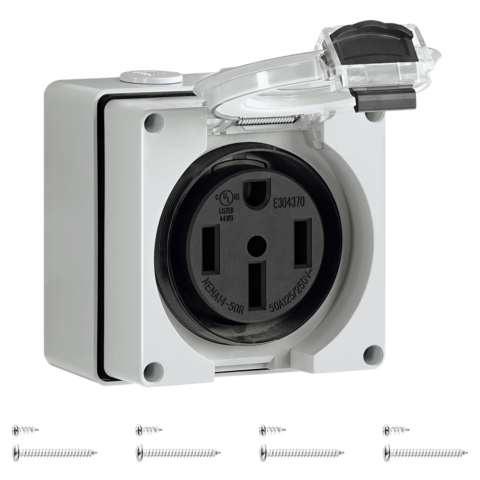 WILAWELS 50A RV outlet box front view for outdoor power access