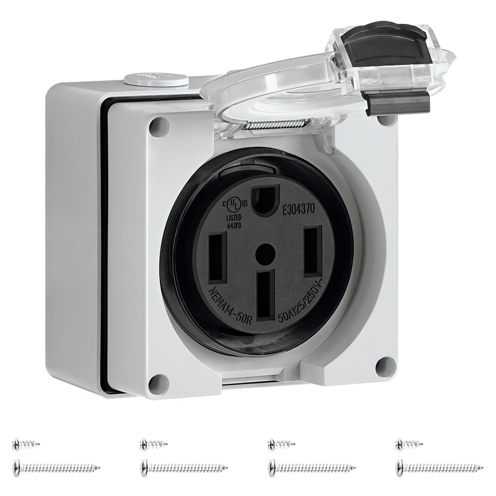 WILAWELS 50A RV outlet box front view for outdoor power access