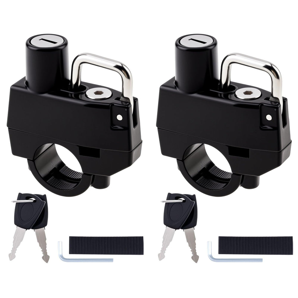 Windance two-pack helmet lock mounted on handlebars for quick security.