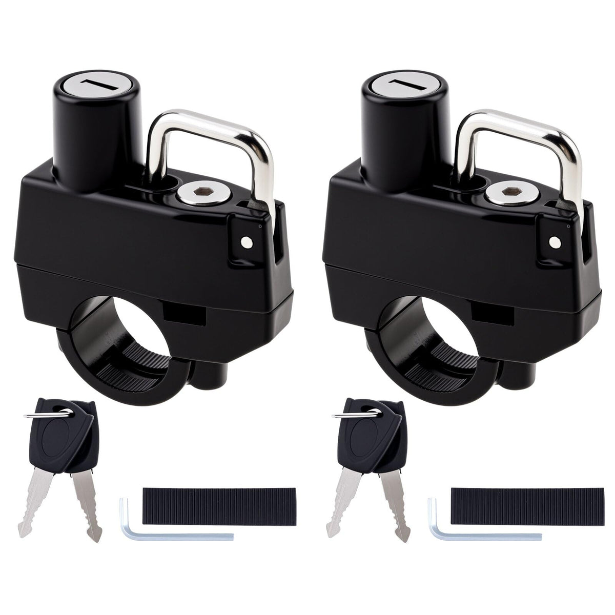 Windance two-pack helmet lock mounted on handlebars for quick security.