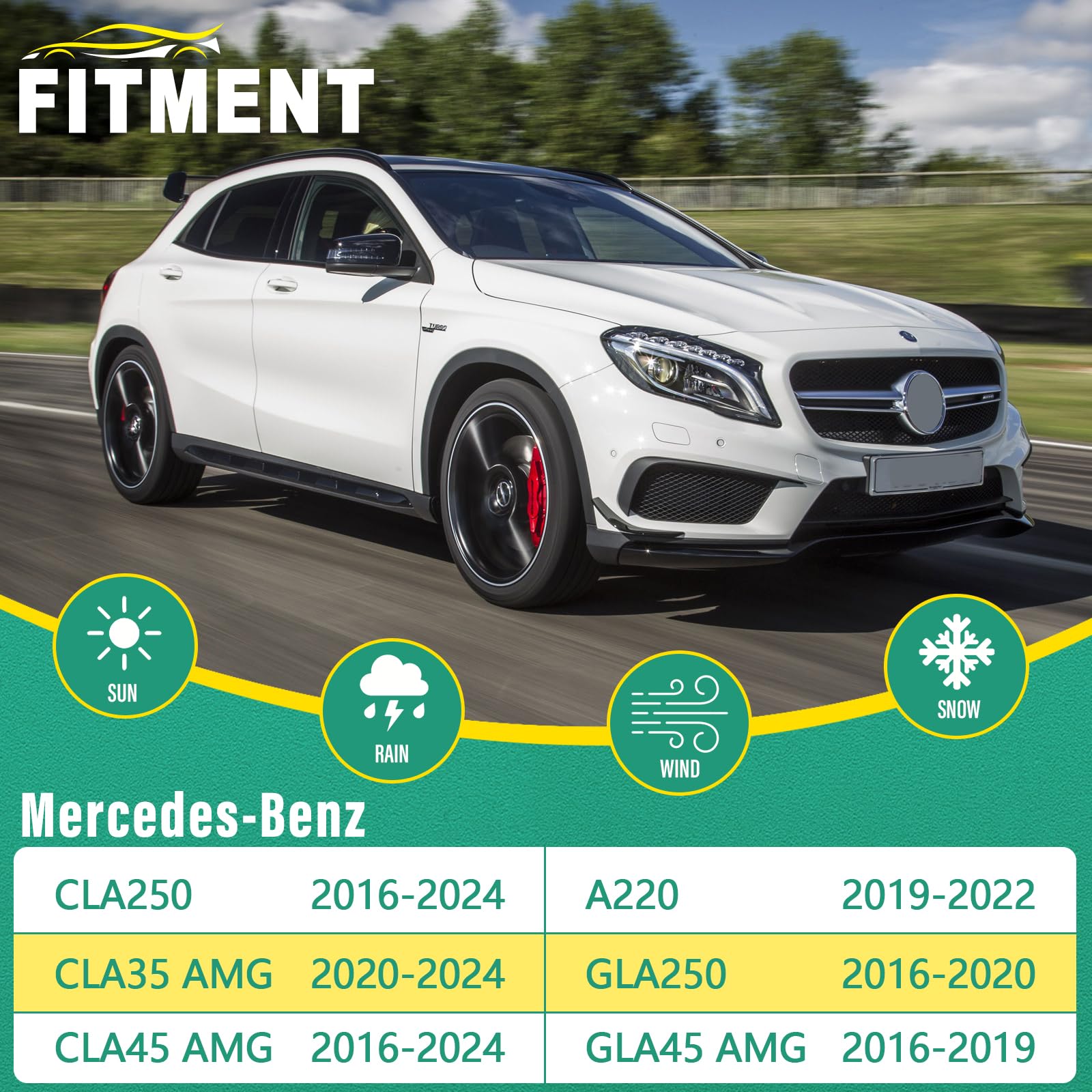WINDSMILE 19in wiper blades on Mercedes A220 windshield improve streak-free performance.