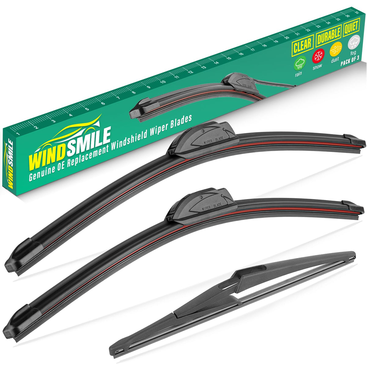 WINDSMILE 26-inch front wiper blade close-up for Nissan Kicks, precision wiping.
