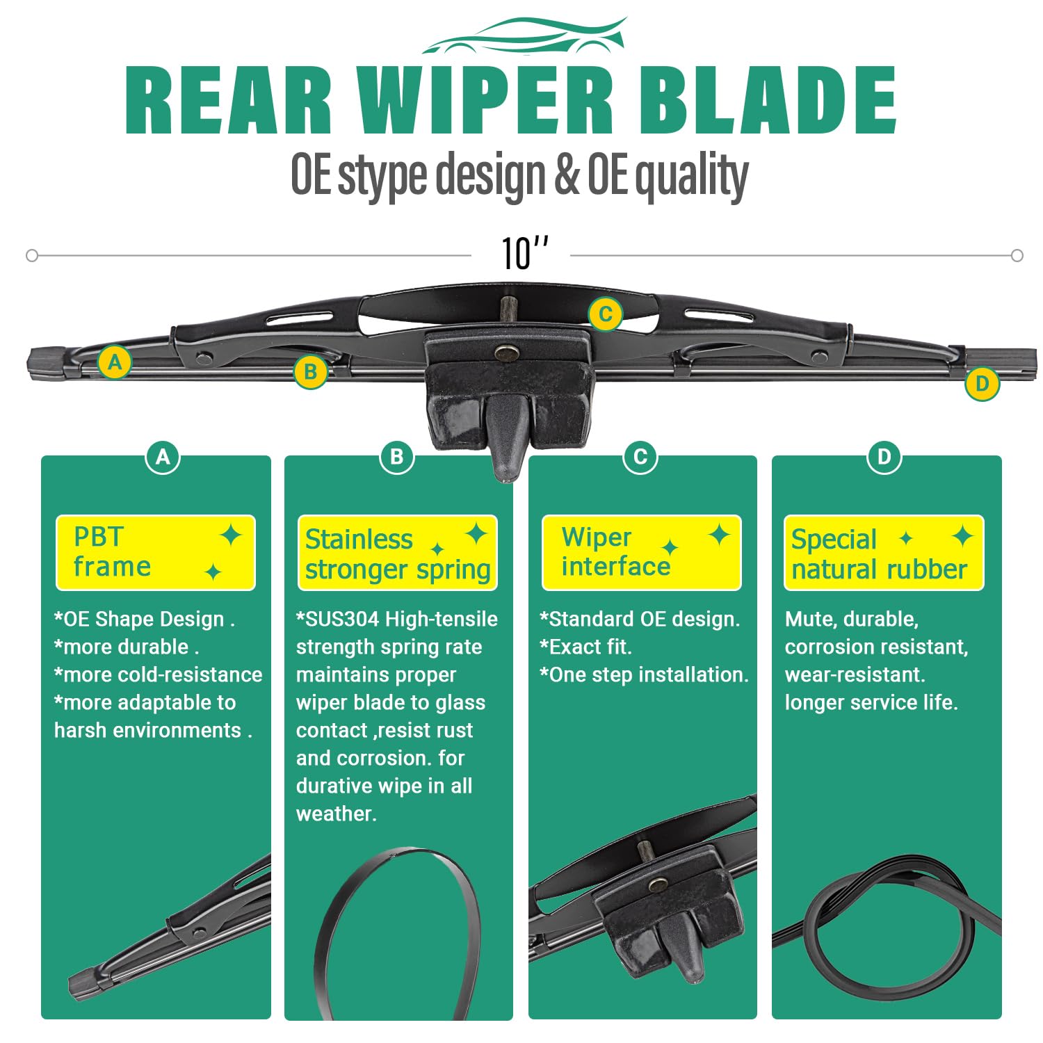 WINDSMILE FJ Cruiser rear 10-inch blade maintains rear window clarity.