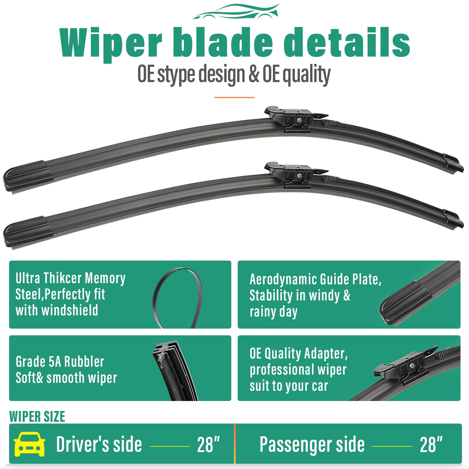 WINDSMILE Ford Transit Connect 28-inch front wipers set for reliable rain performance.