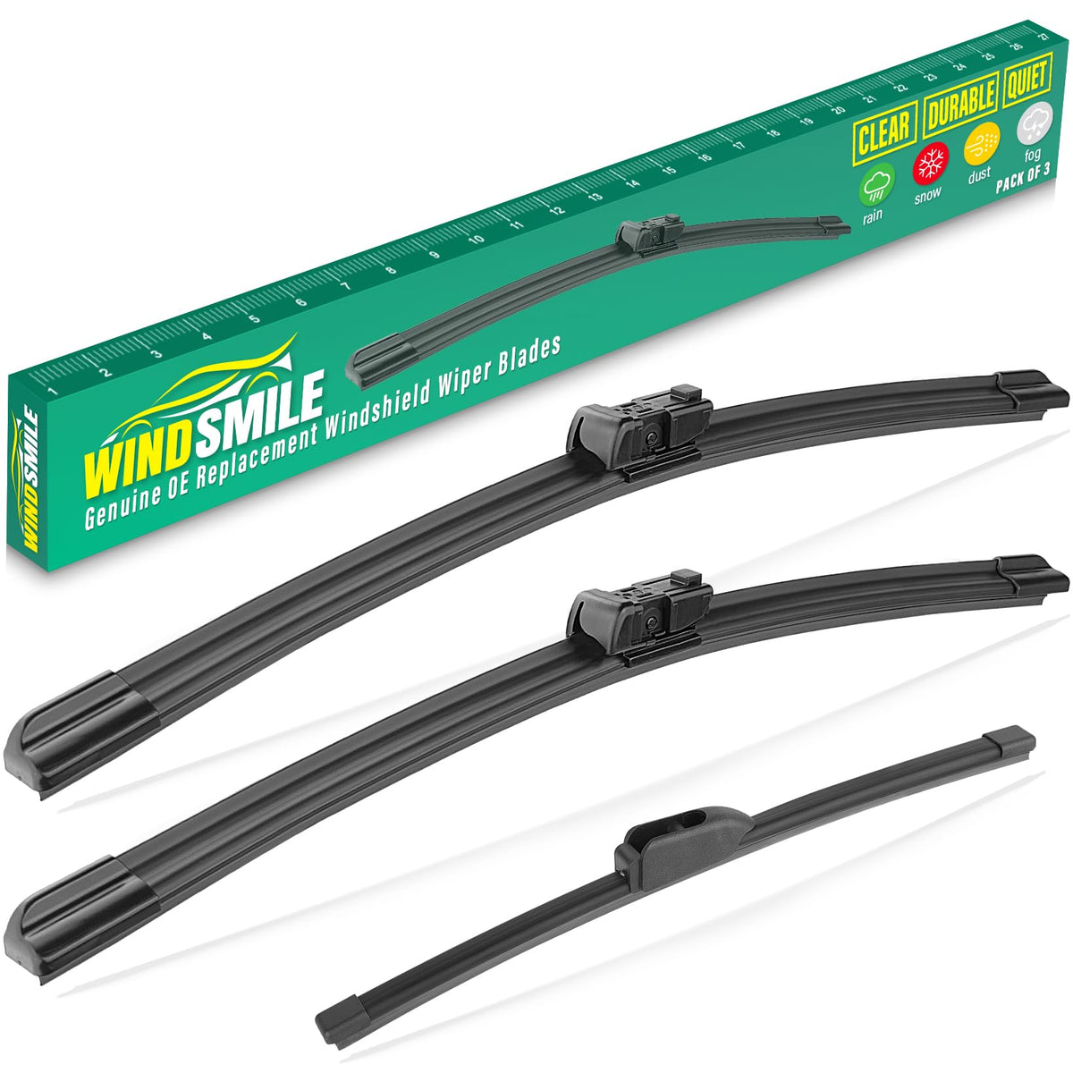 WINDSMILE Jaguar F-Pace 26inch front wiper close-up showing premium rubber for streak-free wipes.