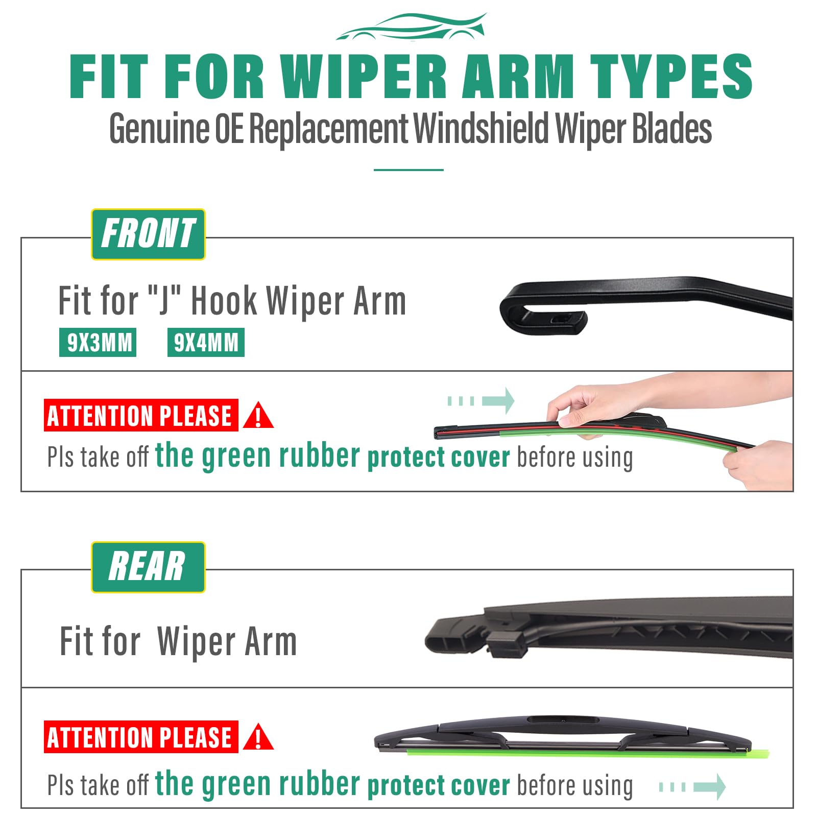 WINDSMILE Pack of 3 wipers ready for front and rear replacement