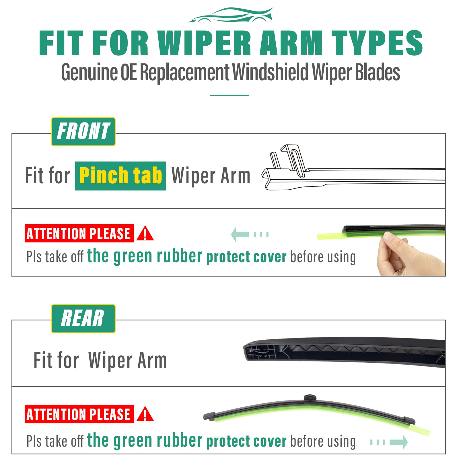 WINDSMILE pack of 3 premium wipers provides full front and rear coverage