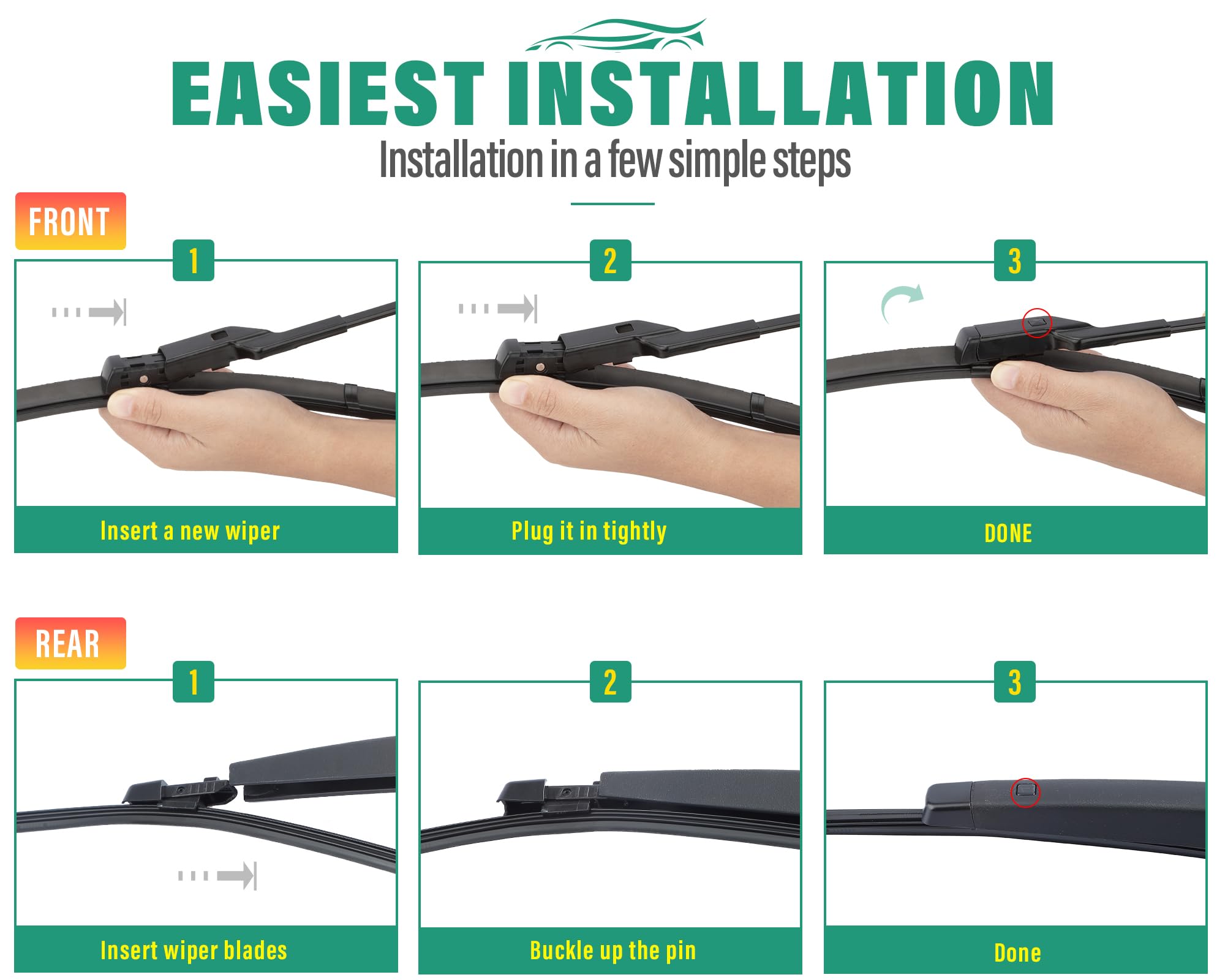 WINDSMILE compatible with VW Golf MK7 MK7.5 for front and rear fit
