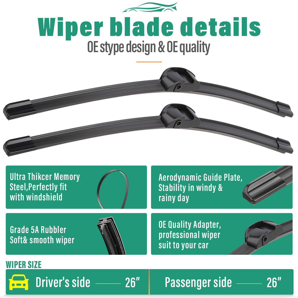 WINDSMILE VW Touareg front wiper blades 26inch for all-weather performance