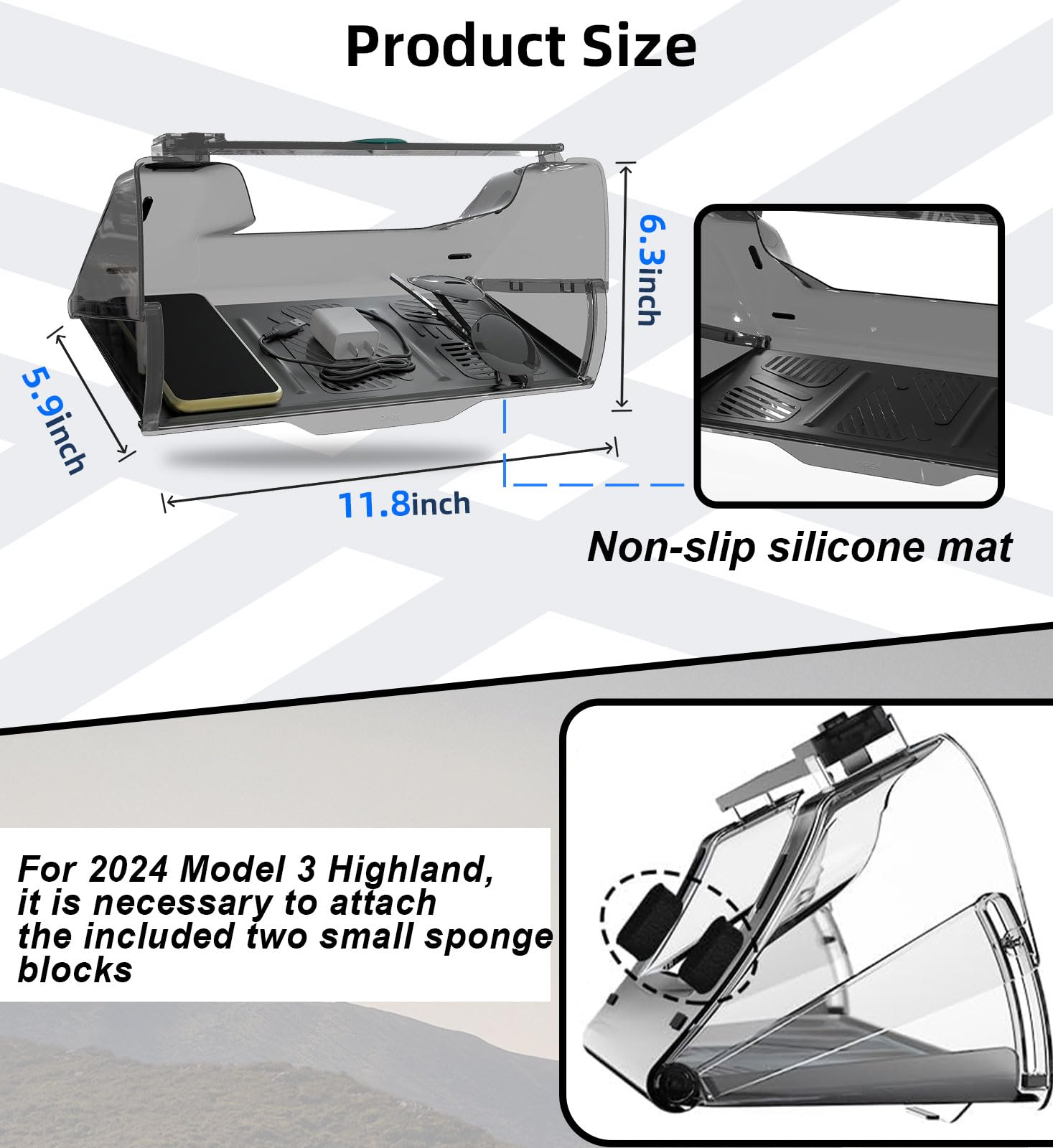 WinDu under-screen storage tray keeps keys, phone, and sunglasses organized and accessible.