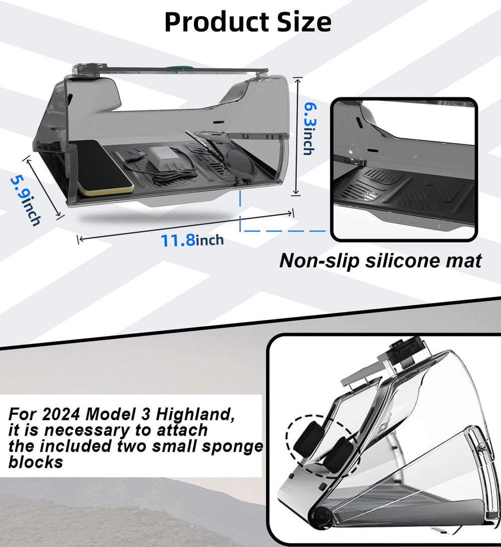 WinDu under-screen storage tray keeps keys, phone, and sunglasses organized and accessible.