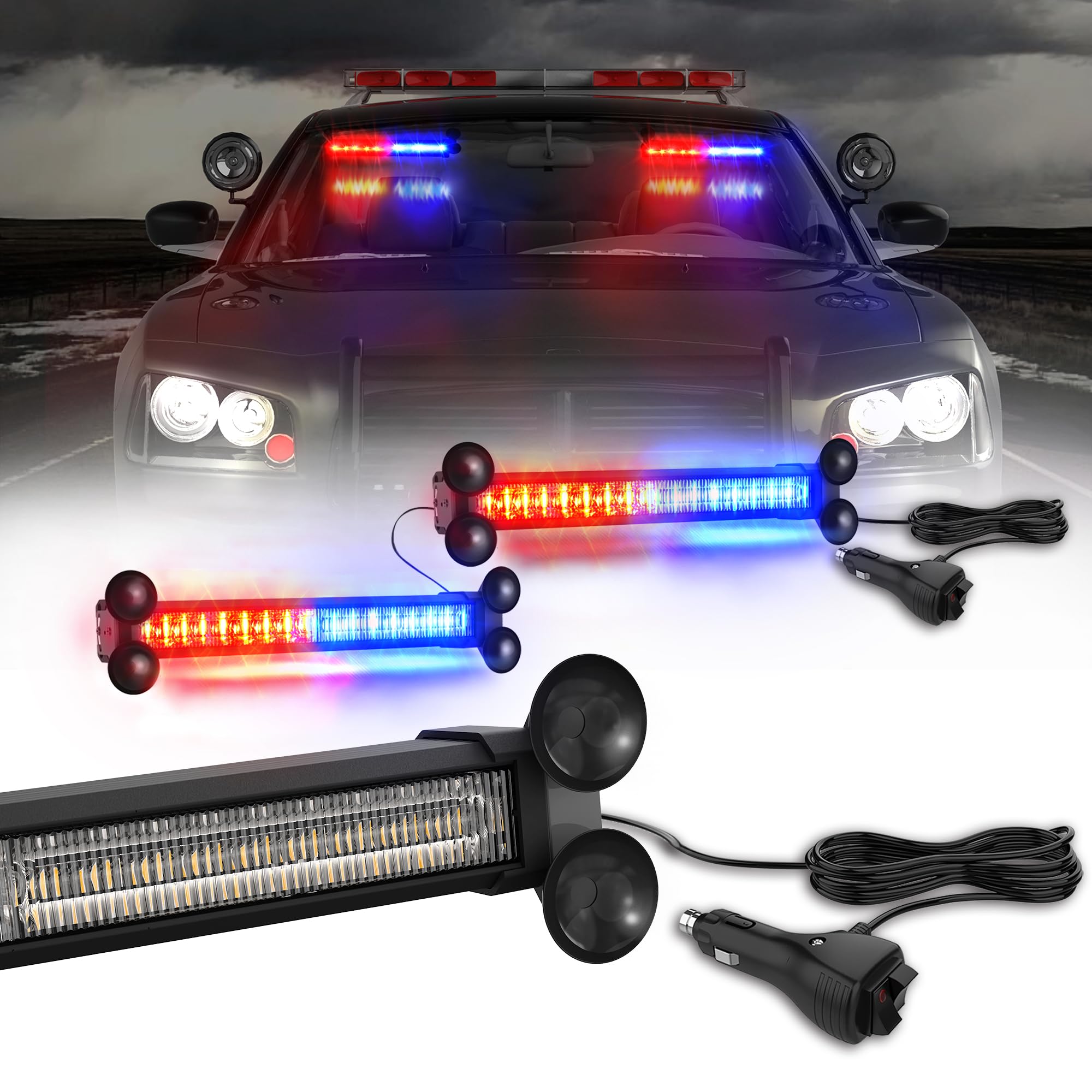 WINECO emergency LED strobe bar front view highlighting high visibility.