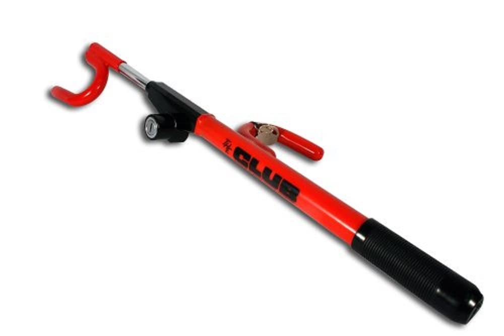 Winner International The Club 1000 steering wheel lock in red deters theft with visible deterrence.