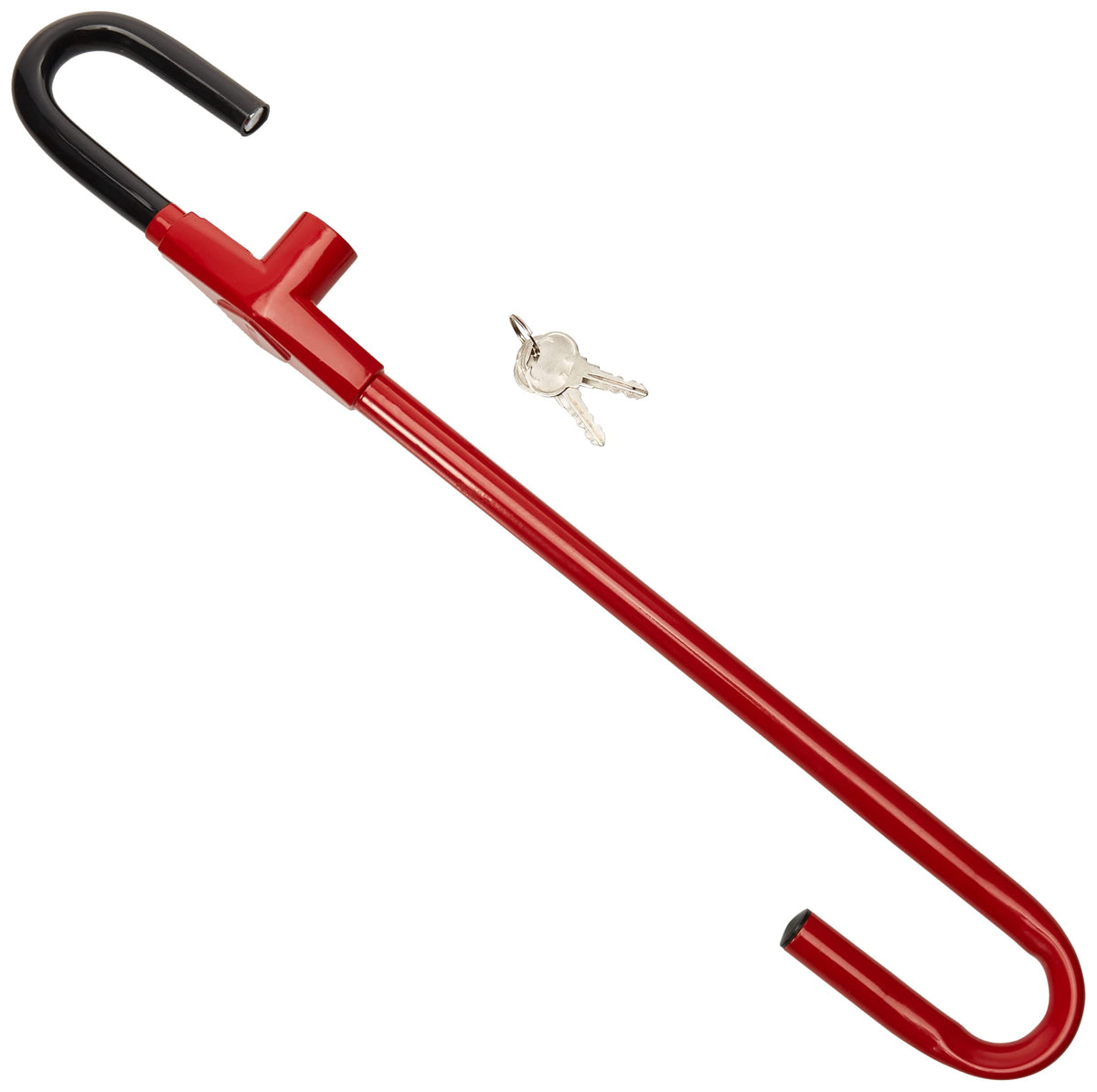 Winner International The Club CL303 pedal-to-steering-wheel lock in red deters theft with visible security.
