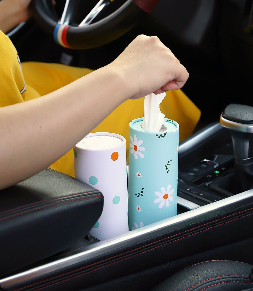 Winoo Design cup-holder compatible tissue cylinder keeps tissues within reach