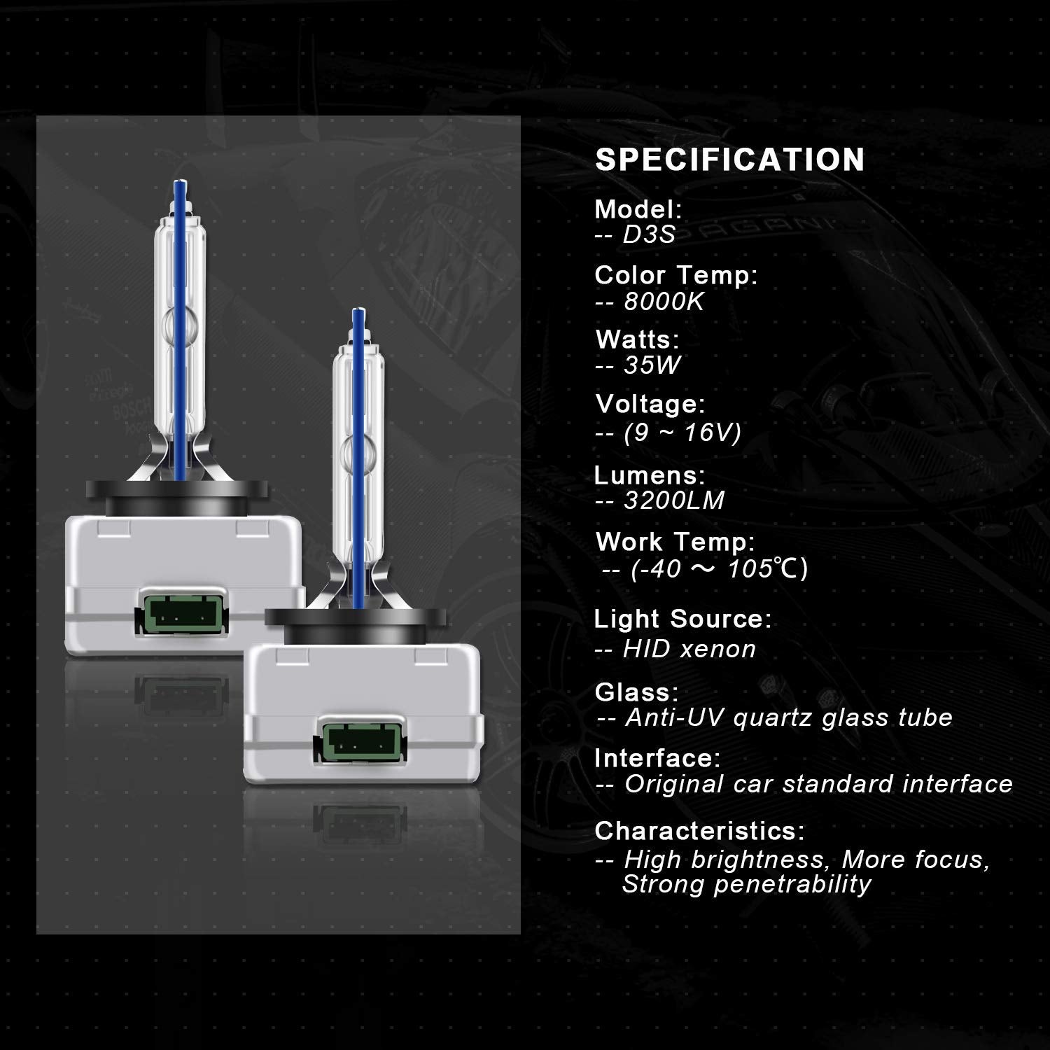 Quartz glass construction on WinPower D3S bulb ensuring stable output.