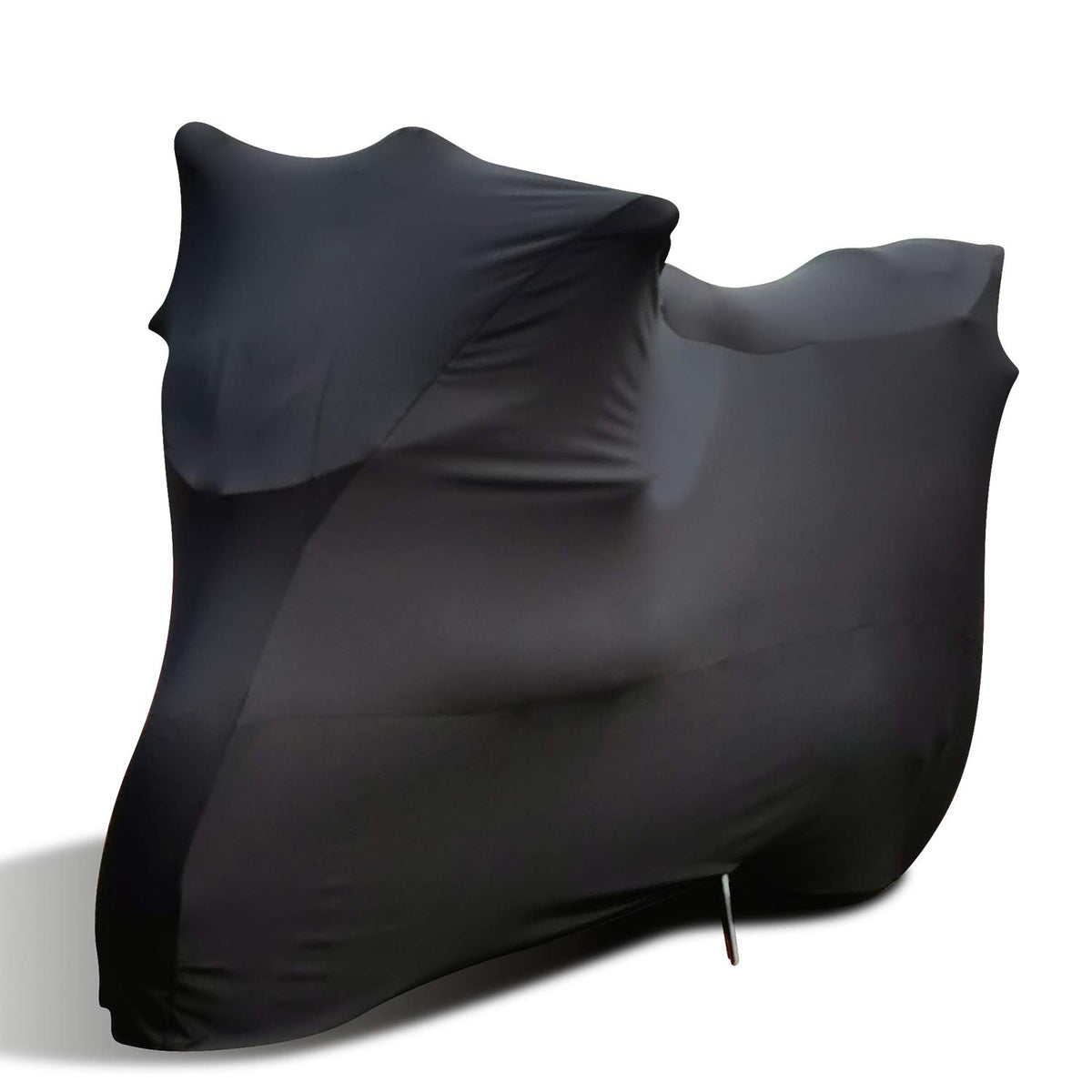 WinPower indoor motorcycle cover with elastic hem secures fit in a garage.