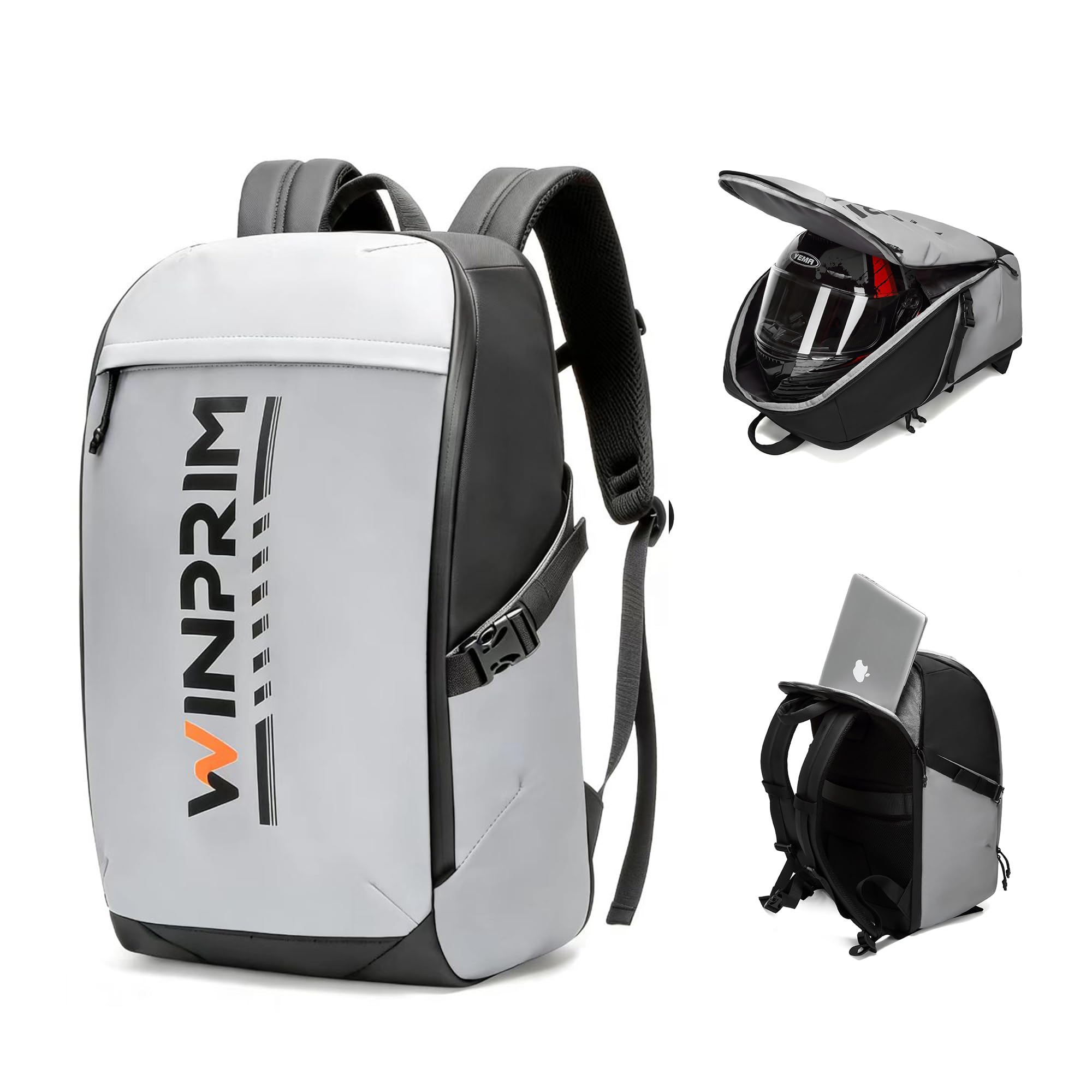 WinPRIM 40L helmet backpack with spacious main compartment for full-face helmets.