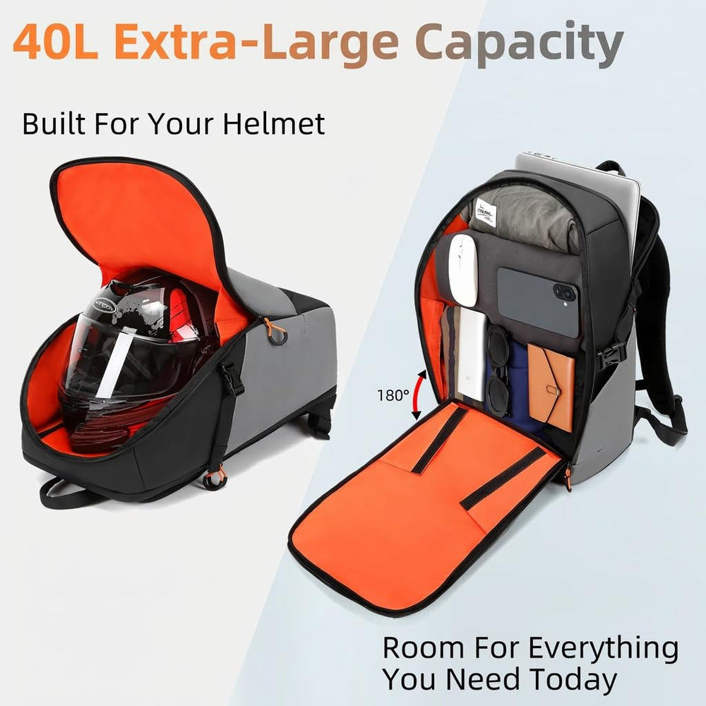 WINPRIM 40L backpack with helmet storage and laptop protection for riders.