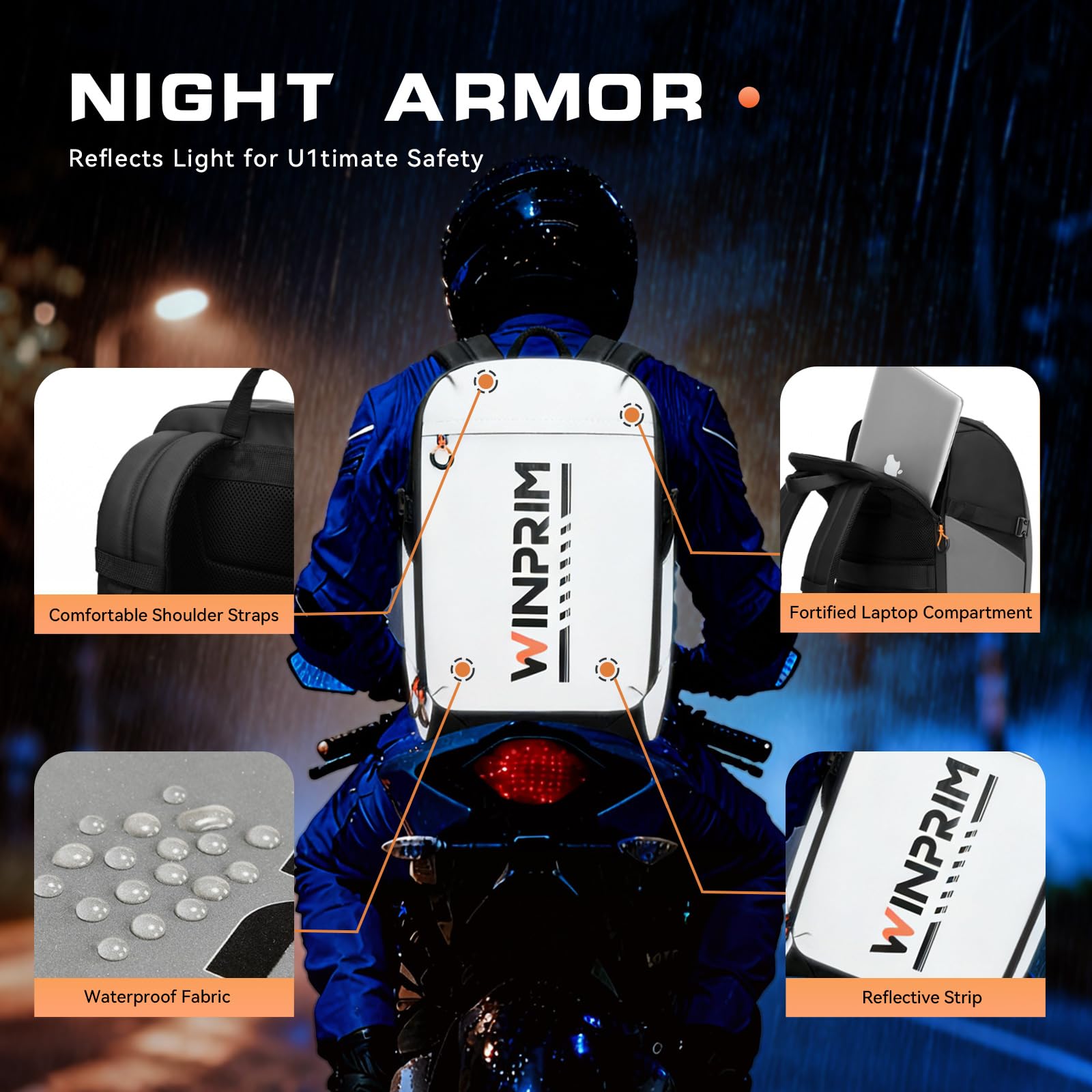 WinPRIM reflective safety strips improve visibility for night riding.