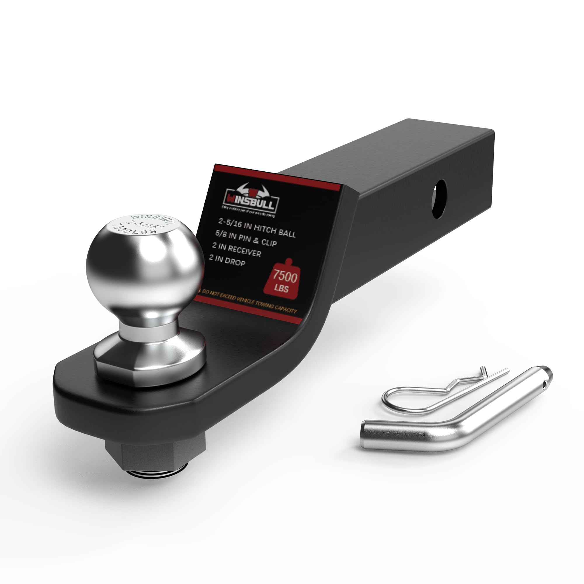 WINSBULL ball trailer hitch with 2-5/16 inch ball for reliable towing of boats and campers.