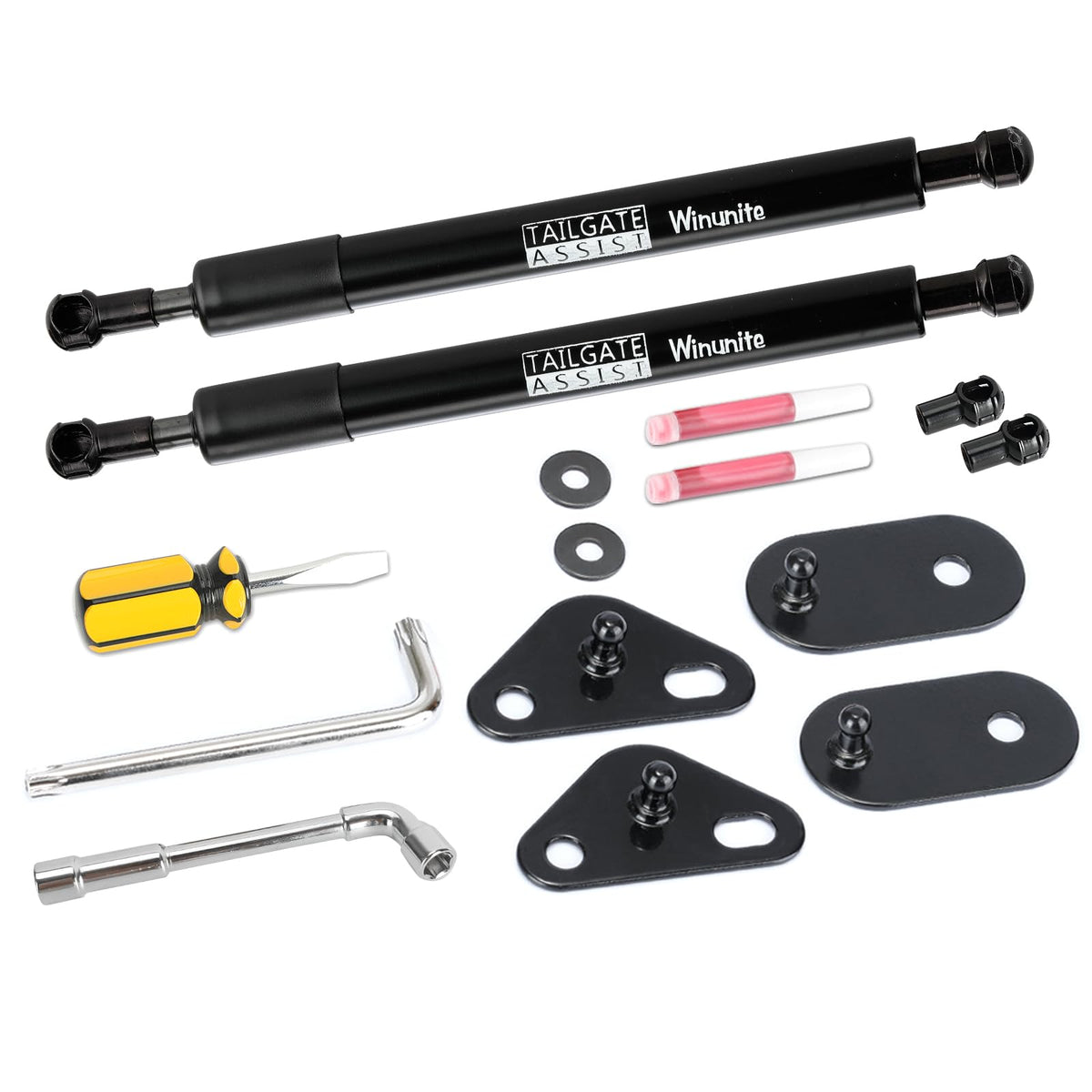 Winunite tailgate assist with dual struts on the driver side for a smooth lowering.