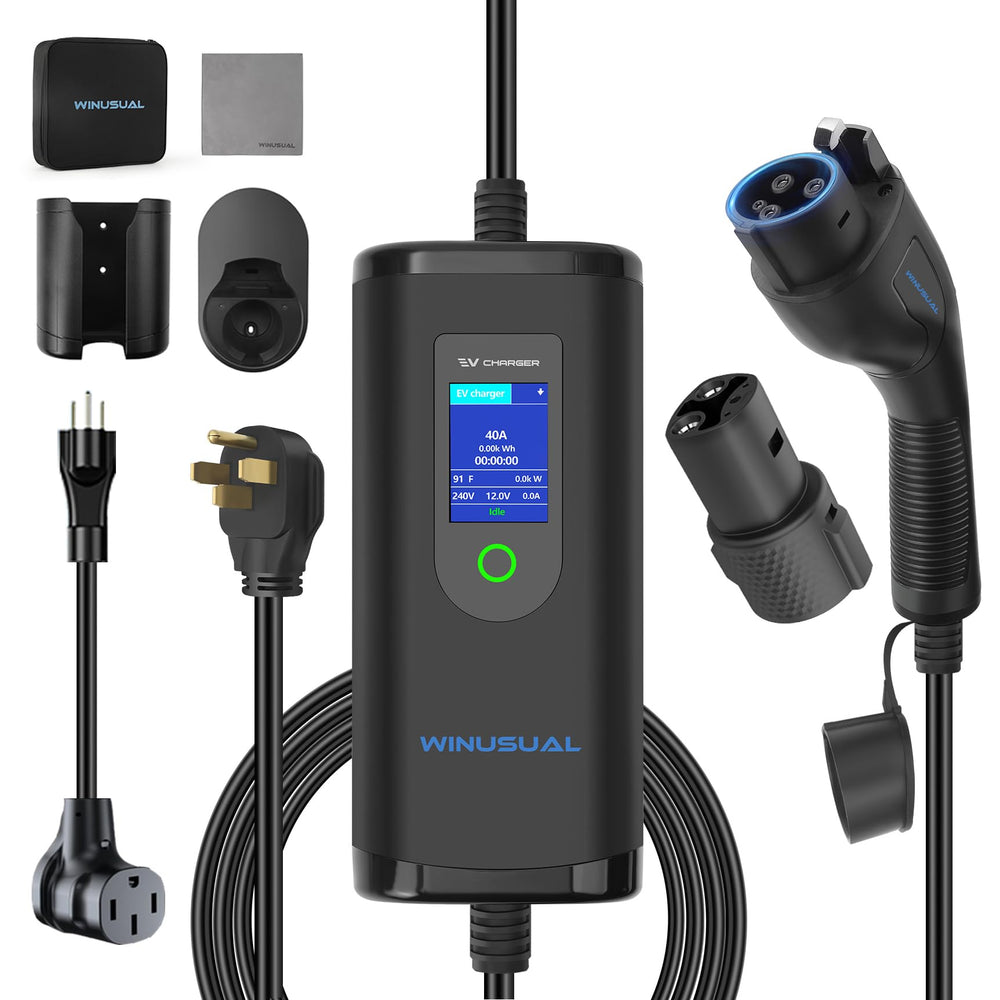 WINUSUAL portable Level 1/2 EV charger in a compact design for home charging flexibility